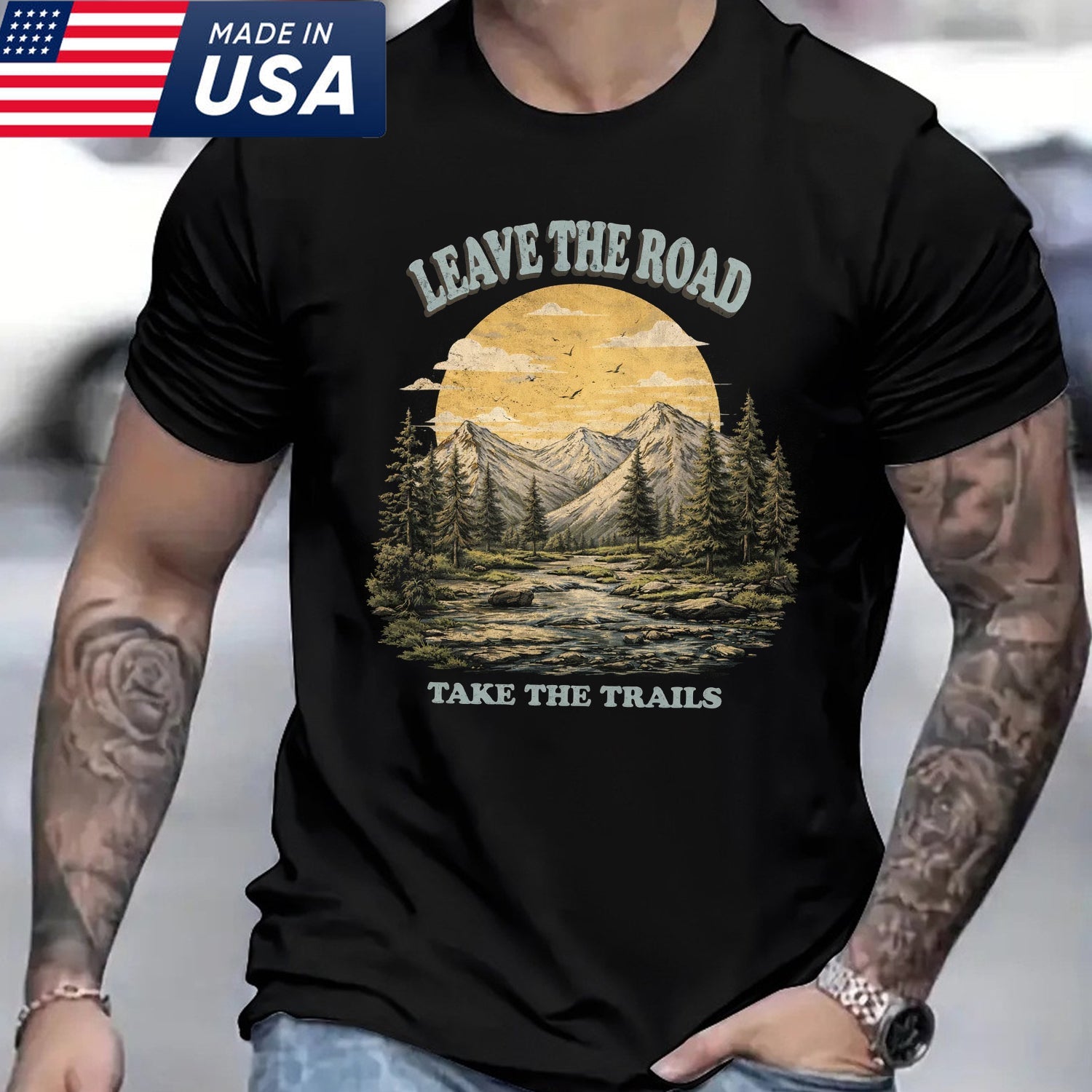 Leave The Road Take The Trails T-Shirt, Mountain River Hiking Graphic Tee, Outdoor Adventure Nature Shirt
