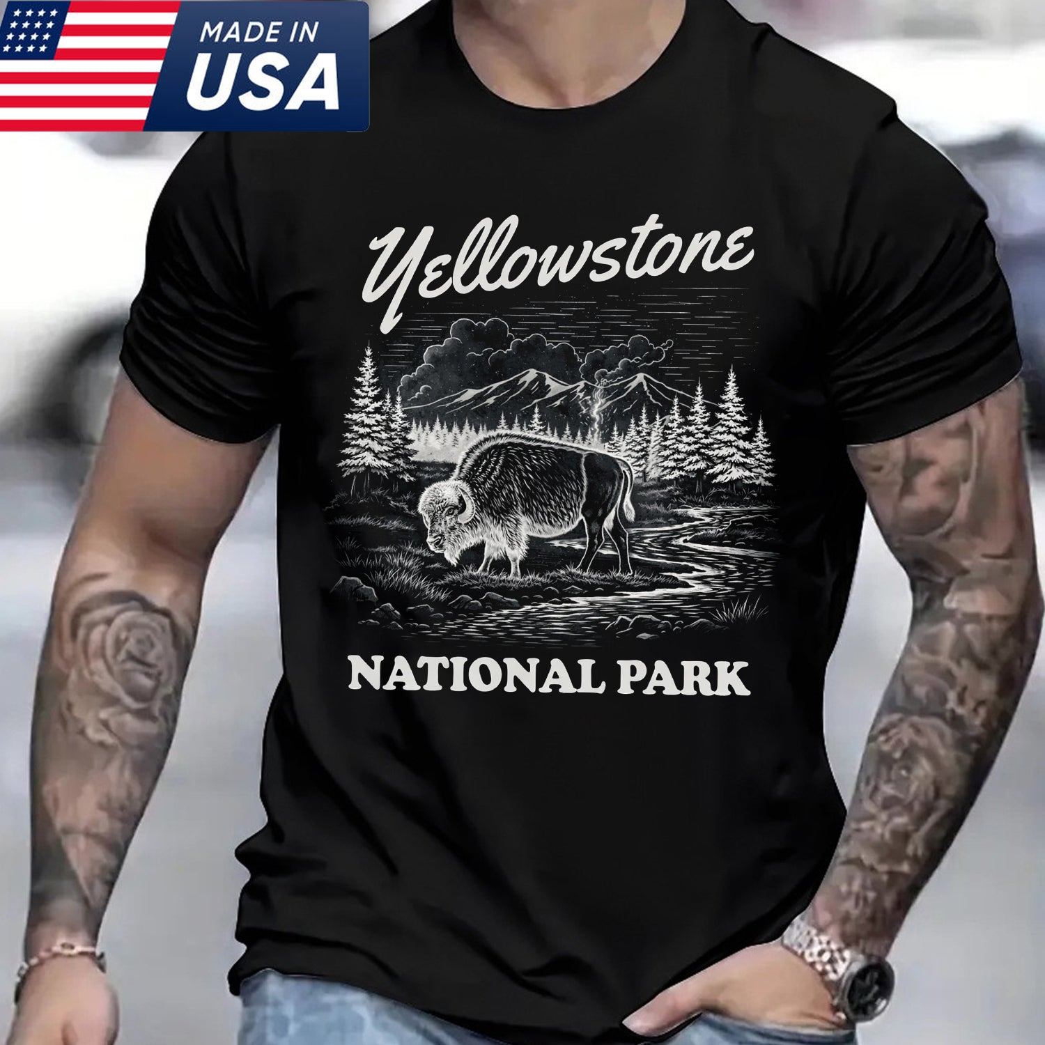 Yellowstone National Park T-Shirt – Vintage Bison Wildlife Graphic Tee, Retro Outdoor Nature Shirt