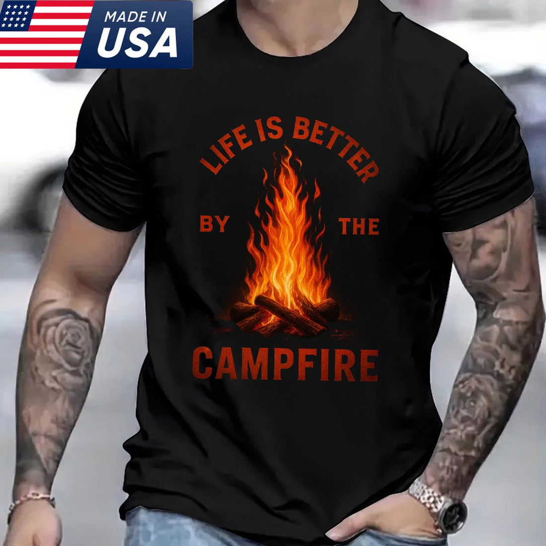 Life Is Better by the Campfire T-Shirt – Vintage Camping Quote Fire Graphic Tee, Outdoor Adventure Lifestyle Shirt