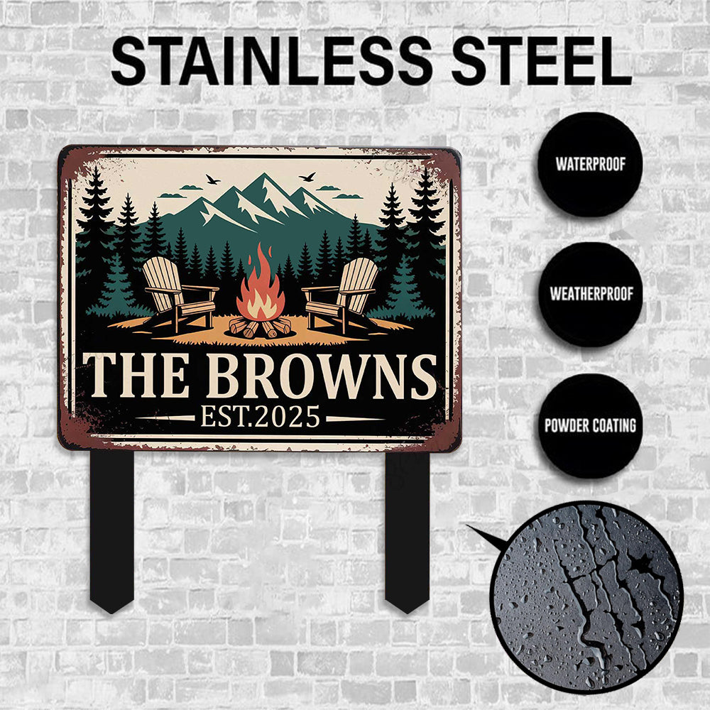 Personalized Family Campfire Sign – Custom Metal Camping Sign – Outdoor Fire Pit Yard Decor