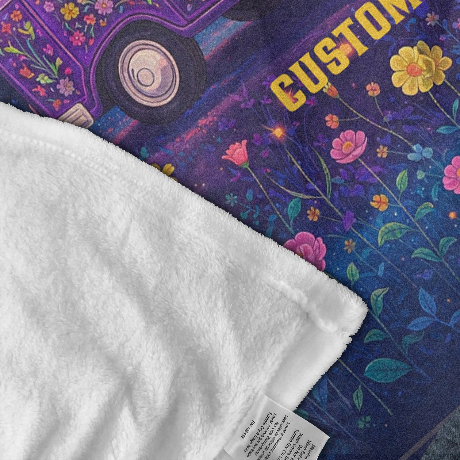 Personalized Hippie Moonlight Van Blanket – Custom Name Boho Retro Festival Gift for Van Life & Flower Lovers