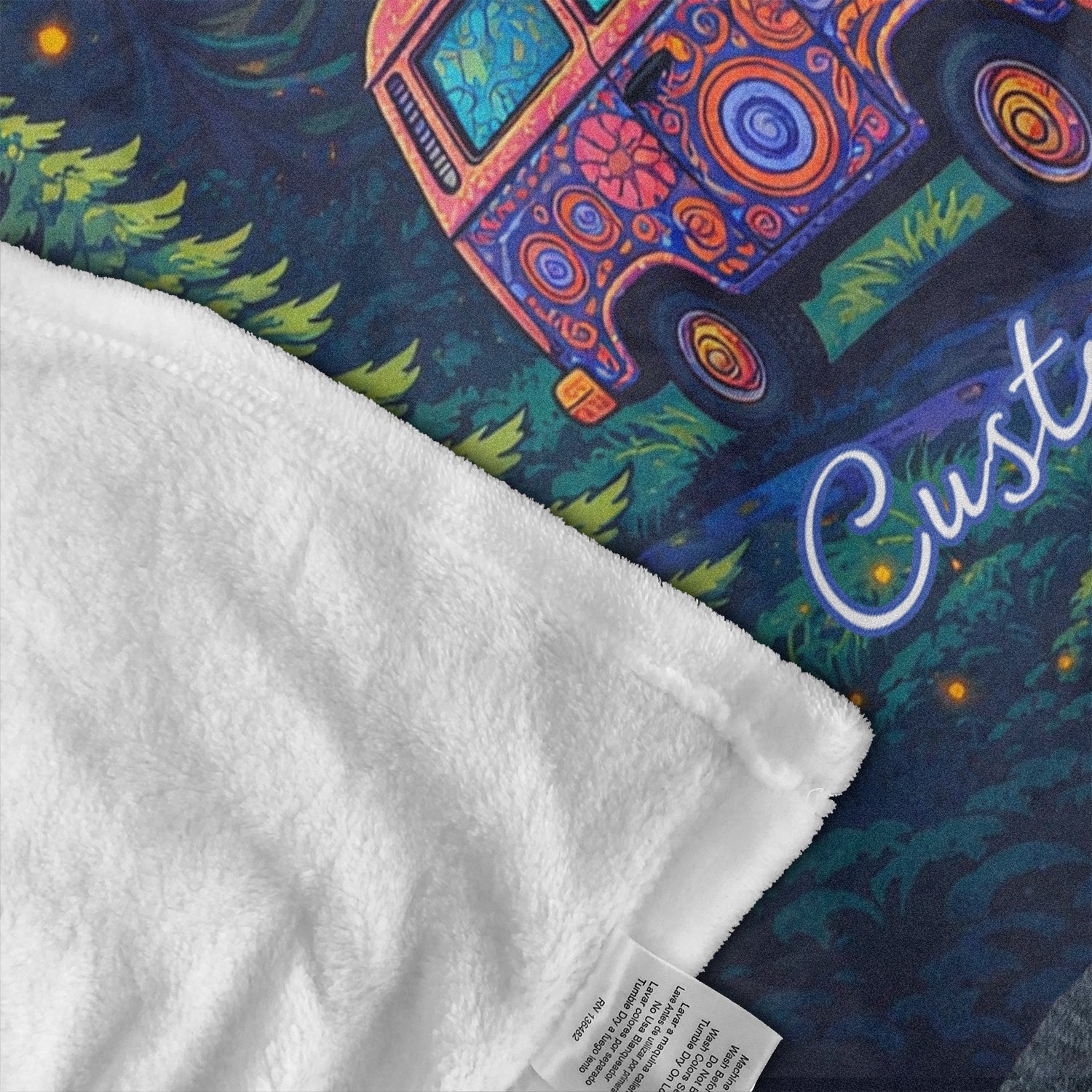 Personalized Psychedelic Camper Blanket – Custom Name Night Van Gift for Free Spirits