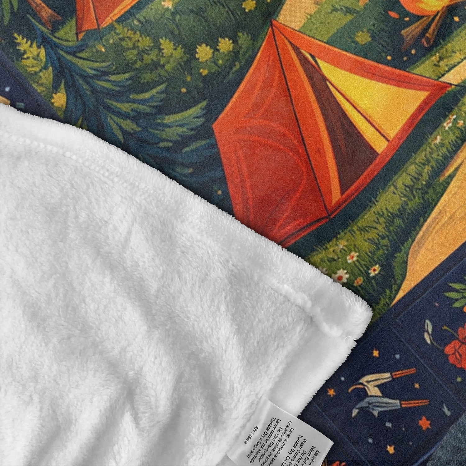 Camping Night Fleece Blanket – Mountain Campfire Tent Throw for Camping Lovers & Outdoor Home Decor