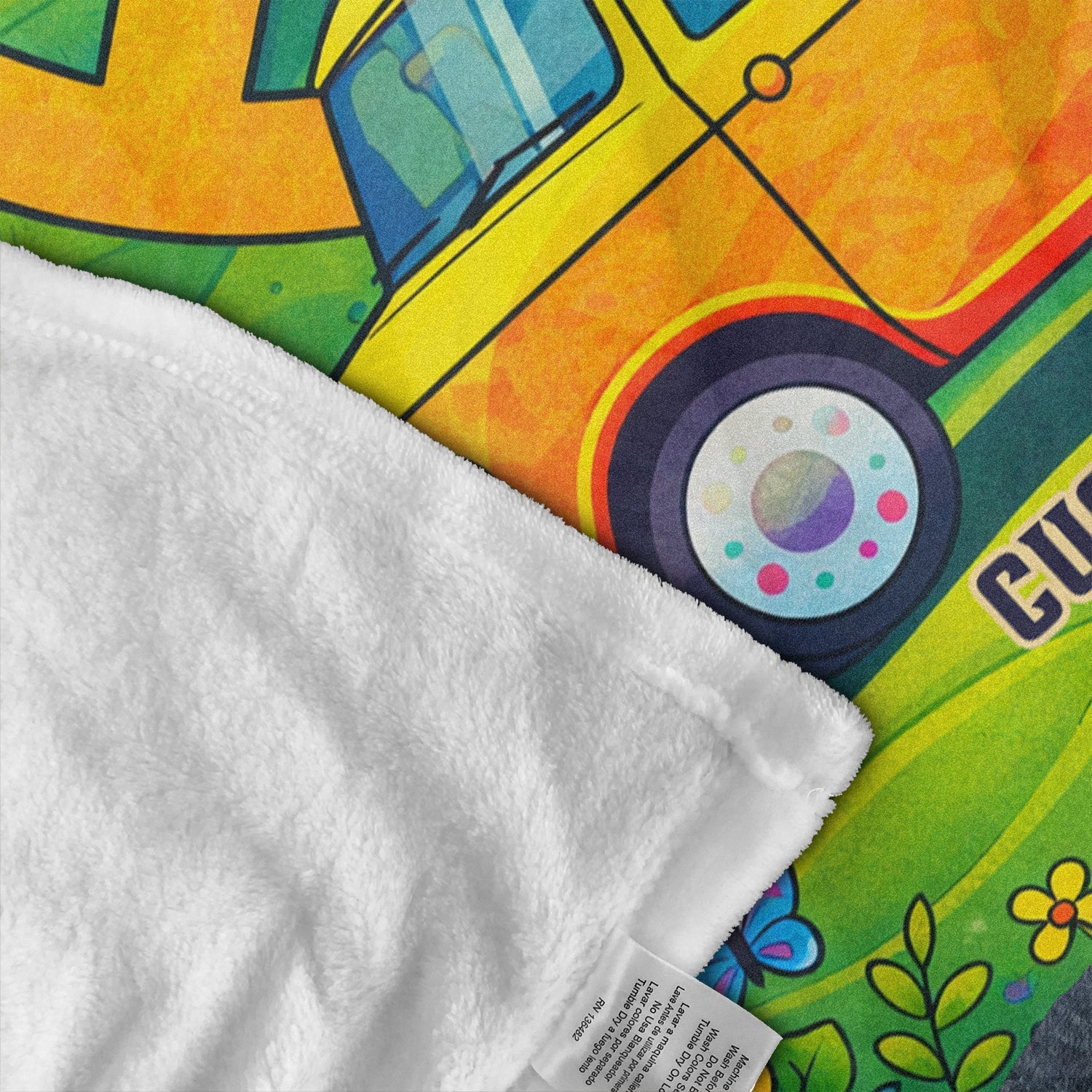 Personalized Hippie Peace Van Blanket – Custom Name Retro 70s Boho Throw Gift for Van Life & Festival Lovers