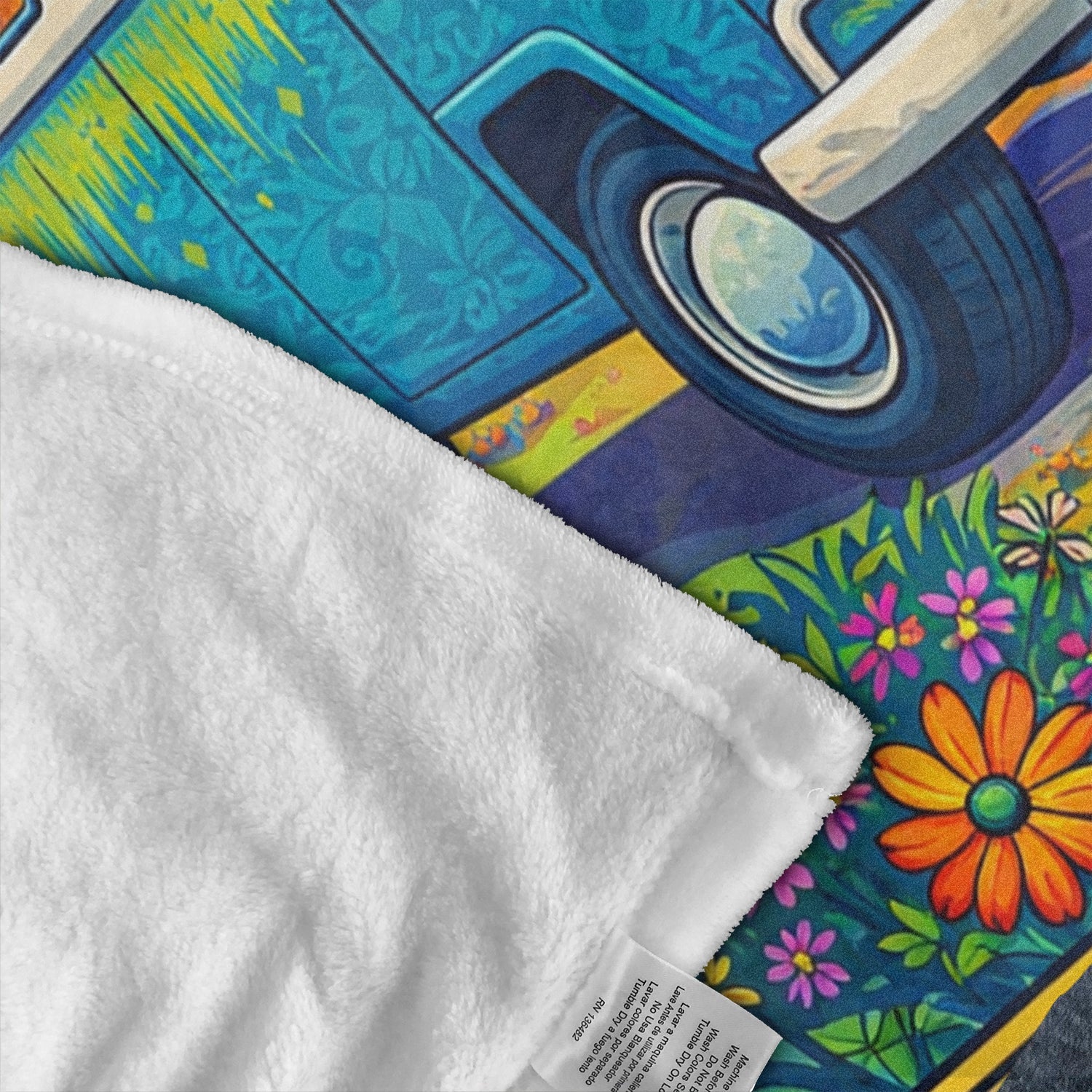 Personalized Hippie Van Blanket – Custom Name Peace & Love Camping Gift