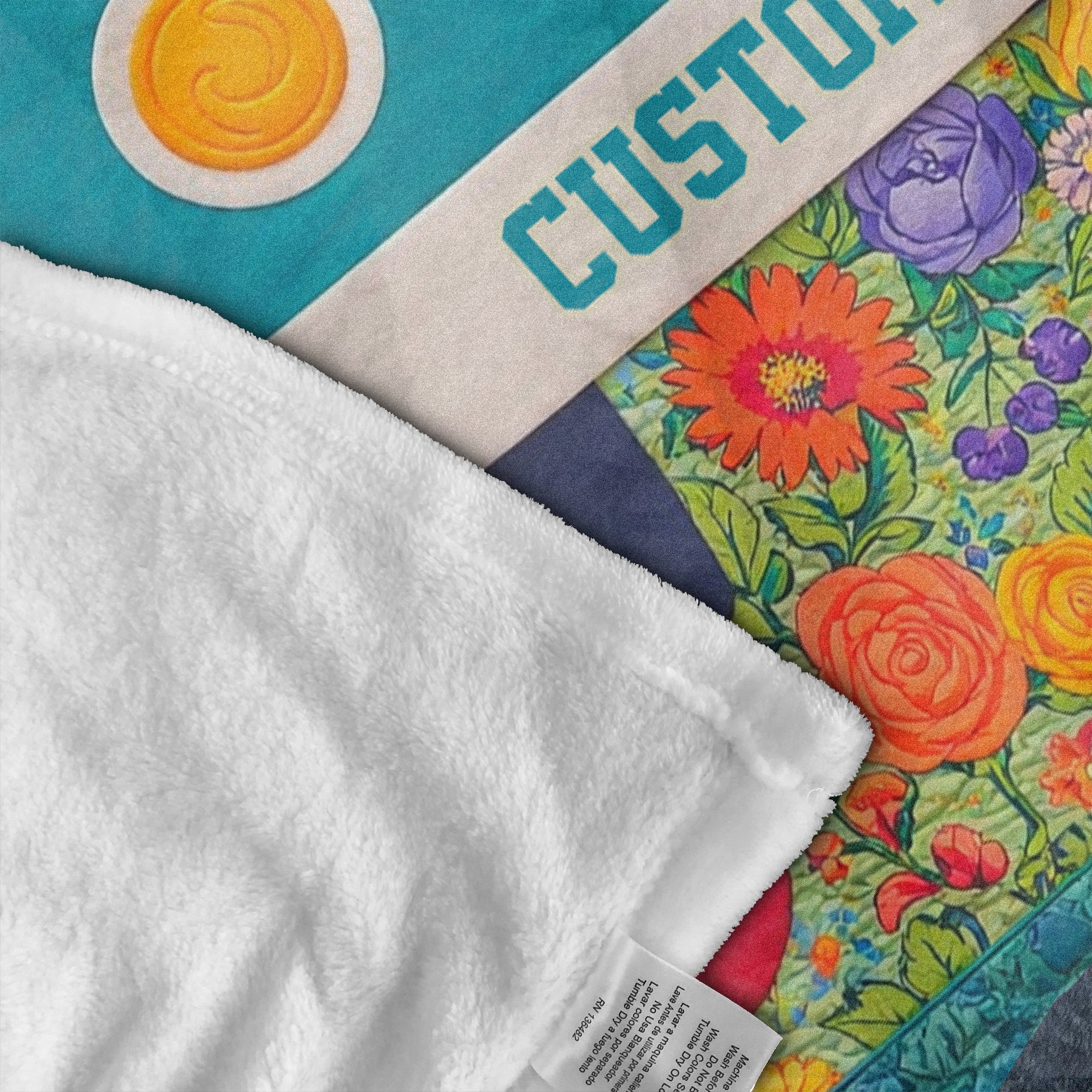 Personalized Hippie Camper Fleece Blanket – Custom Name Floral Van Quilt, Peace & Love Gift