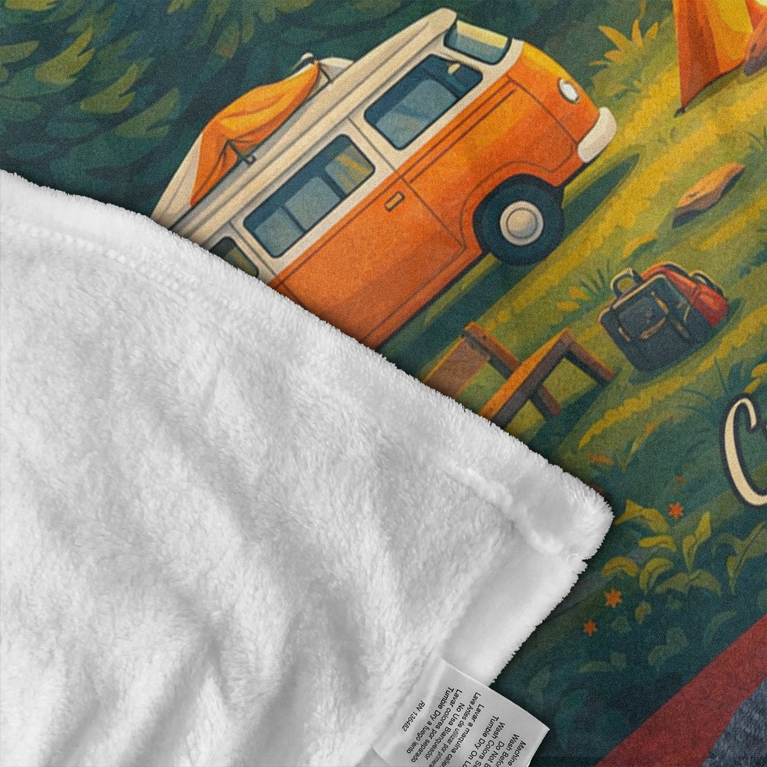 Personalized Camper Van Sunset Blanket – Custom Name Van Life Couple Camping Quilt Throw