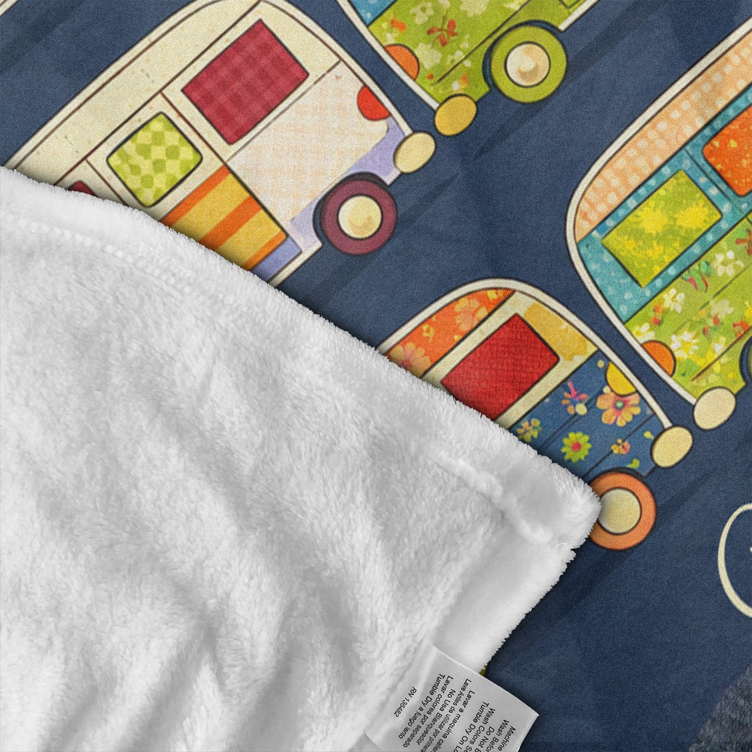 Personalized Retro Camper Van Blanket – Custom Name Vintage Van Pattern Quilt Throw for Van Life Lovers