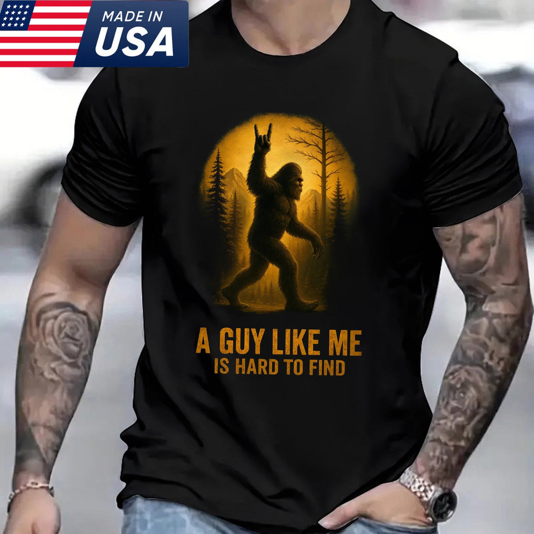 A Guy Like Me Is Hard to Find Bigfoot T-Shirt – Funny Sasquatch Forest Graphic Tee, Vintage Wilderness Humor Apparel