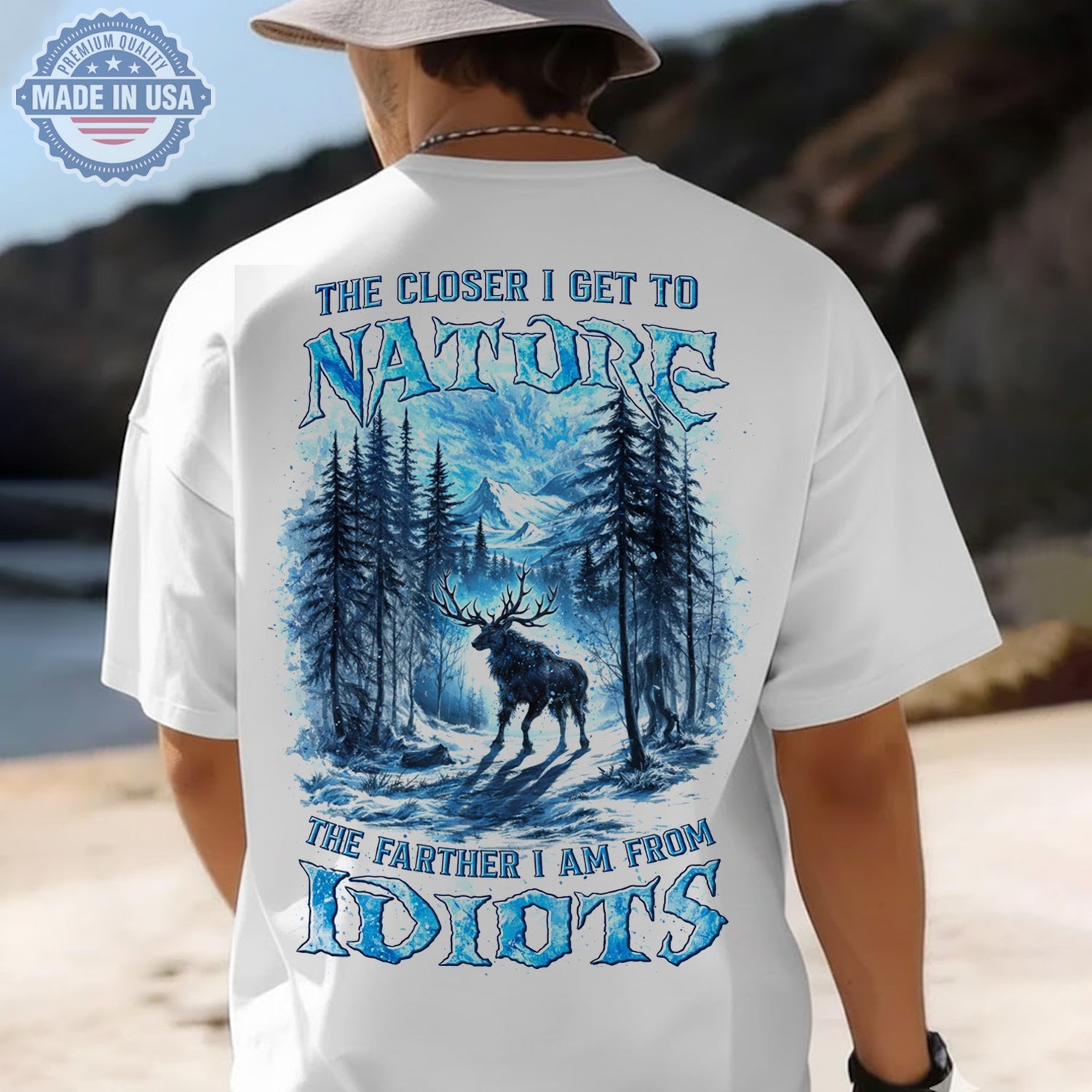 The Closer I Get to Nature T-Shirt – Winter Deer Forest Graphic Shirt for Outdoor Lovers, Hiking, Camping & Wilderness Life Fans