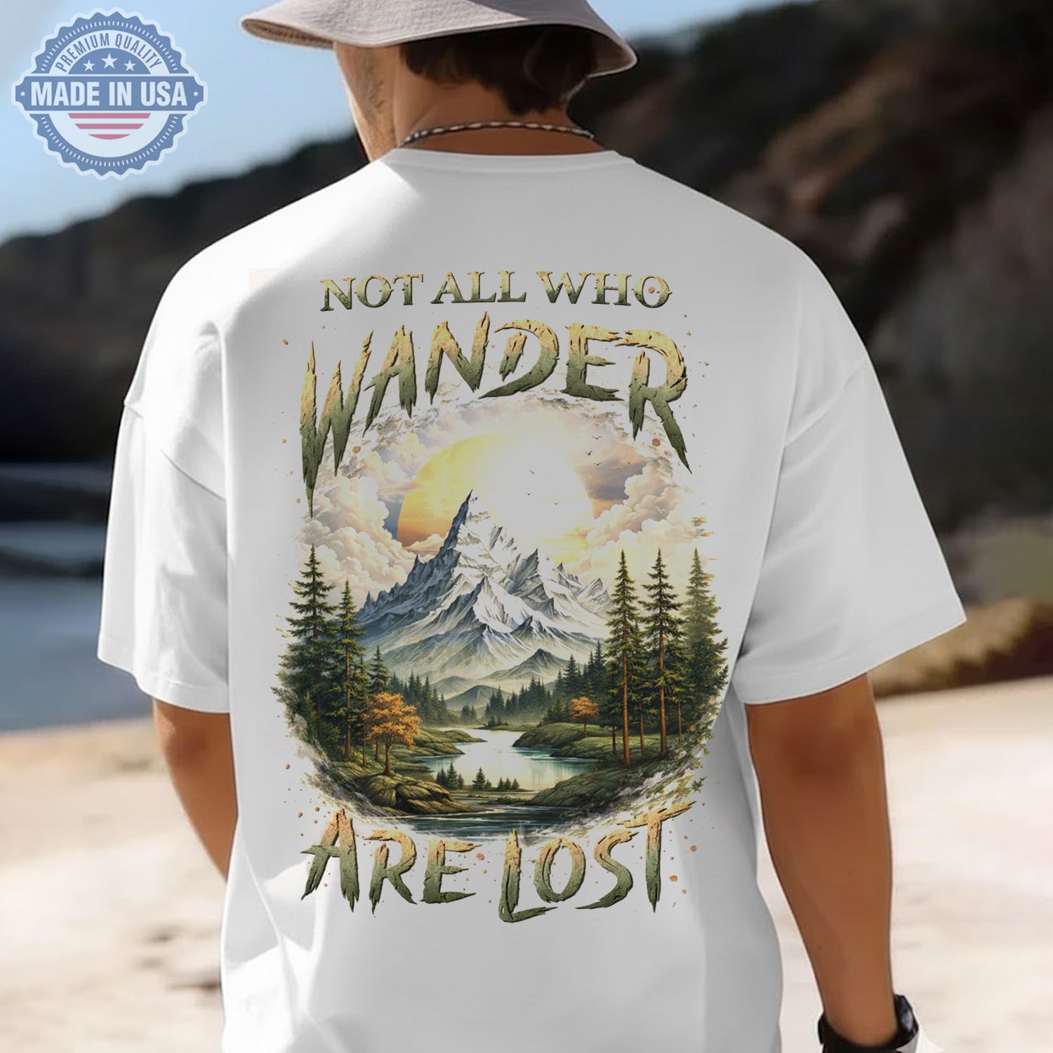 Not All Who Wander Are Lost Mountain Lake T-Shirt, Scenic Nature Landscape Graphic Tee, Outdoor Adventure Wanderlust Shirt