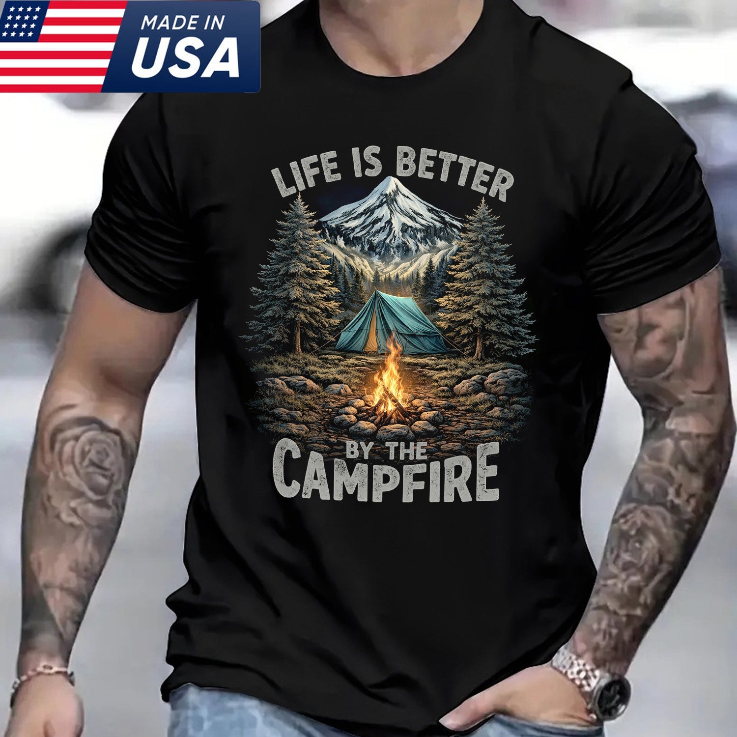 Life Is Better By The Campfire T-Shirt – Camping Lover Gift, Outdoor Nature Graphic T-Shirt
