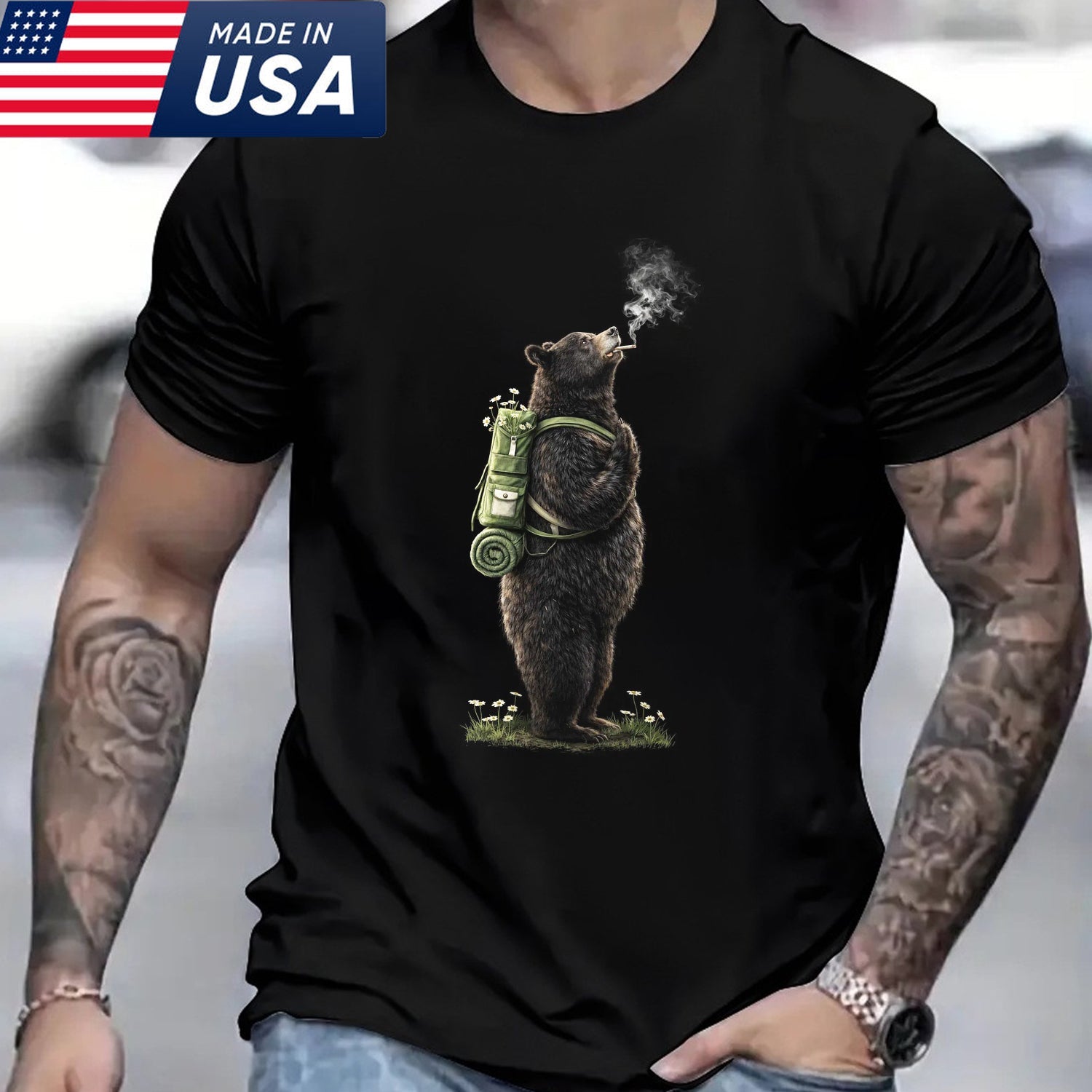 Minimalist Hiking Bear T-Shirt – Funny Backpack Bear Graphic Shirt for Campers, Hikers & Outdoor Adventure Lovers