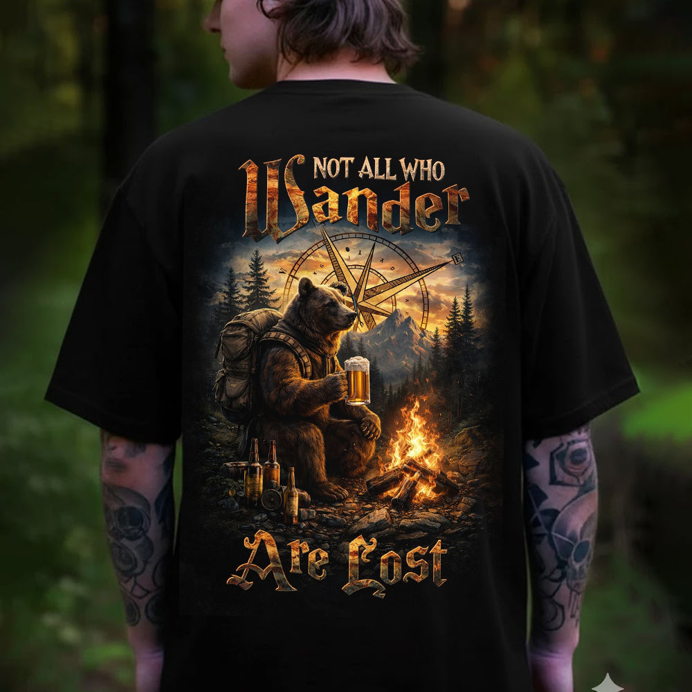 Not All Who Wander Are Lost T-Shirt – Vintage Bear Camping Graphic Shirt for Hikers, Outdoor Adventure & Wilderness Lovers