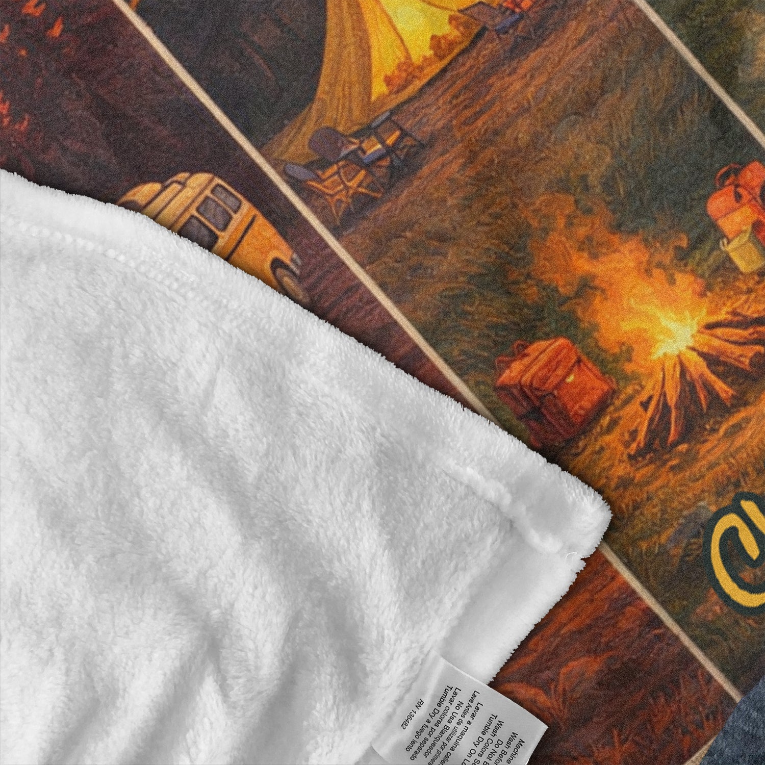 Personalized Sunset Camping Blanket – Custom Name Mountain Campfire RV Gift