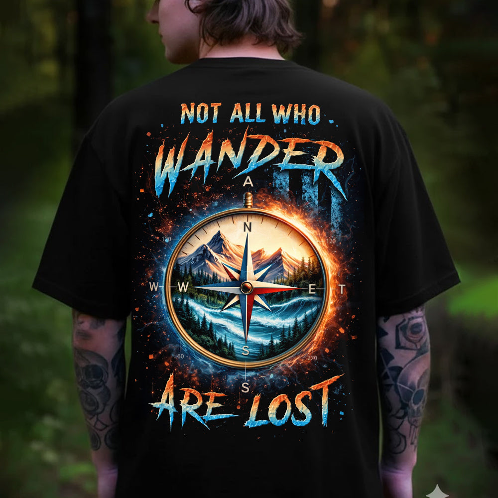 Not All Who Wander Are Lost T-Shirt – Compass Mountain Wilderness Graphic Tee, Adventure Travel Quote Shirt, Outdoor Explorer Nature Apparel