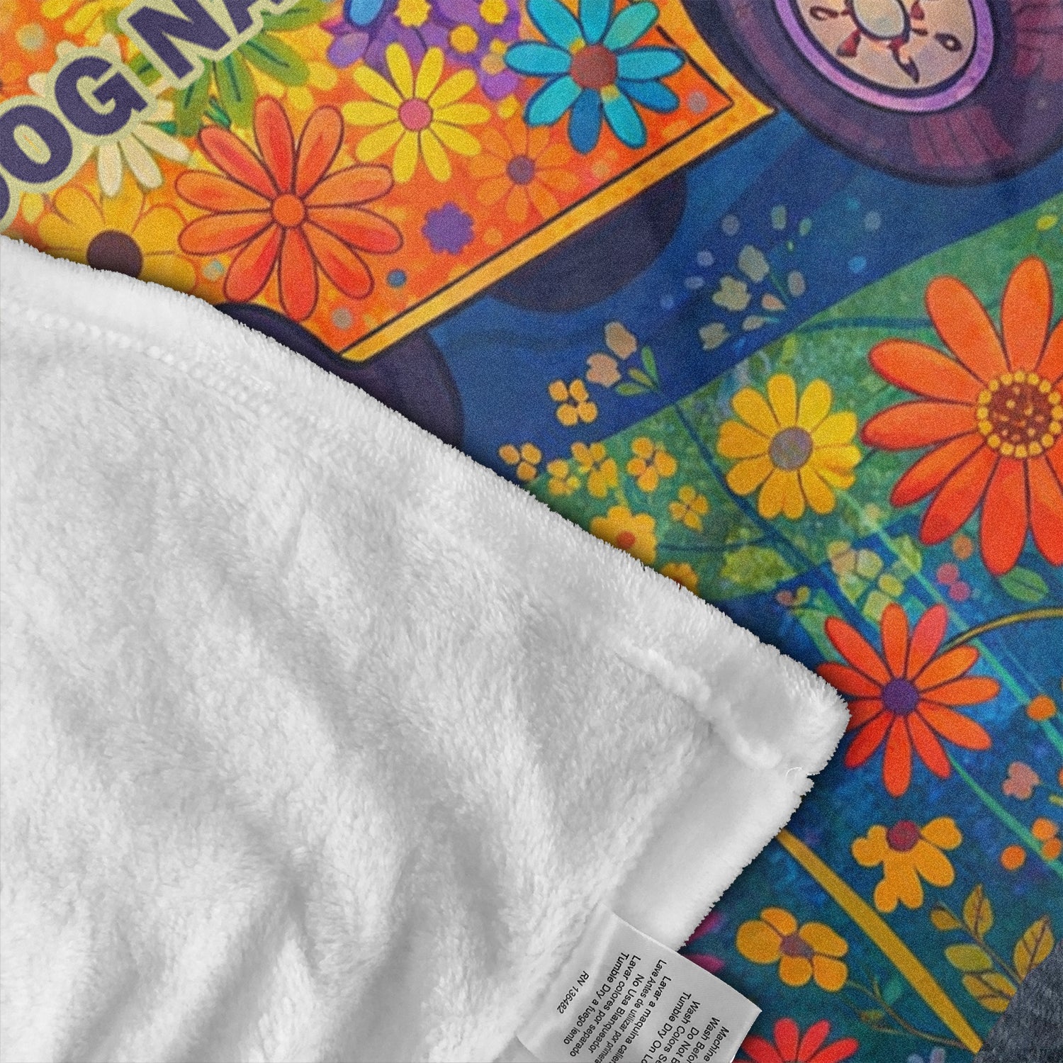 Custom Dog Name Hippie Van Fleece Blanket – Peace & Love Psychedelic Throw for Dog Parents