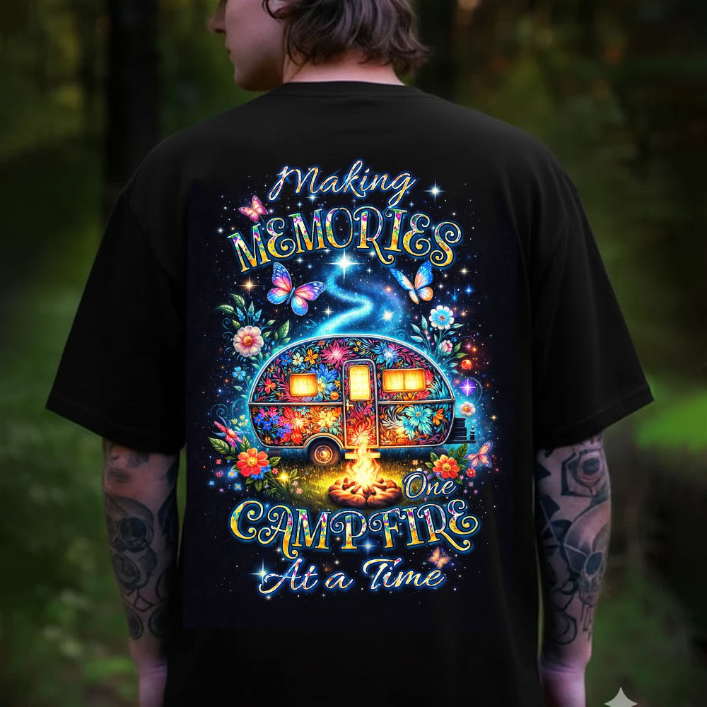 Making Memories One Campfire At A Time RV T-Shirt, Colorful Camper Van Campfire Graphic Tee, Cozy Camping Nature Shirt for Women