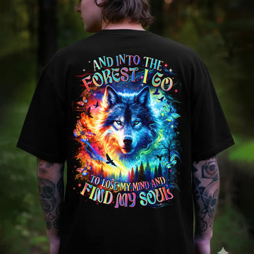 Into the Forest I Go Wolf T-Shirt – Psychedelic Wolf Graphic Tee with Nature Quote, Spiritual Forest Art Shirt