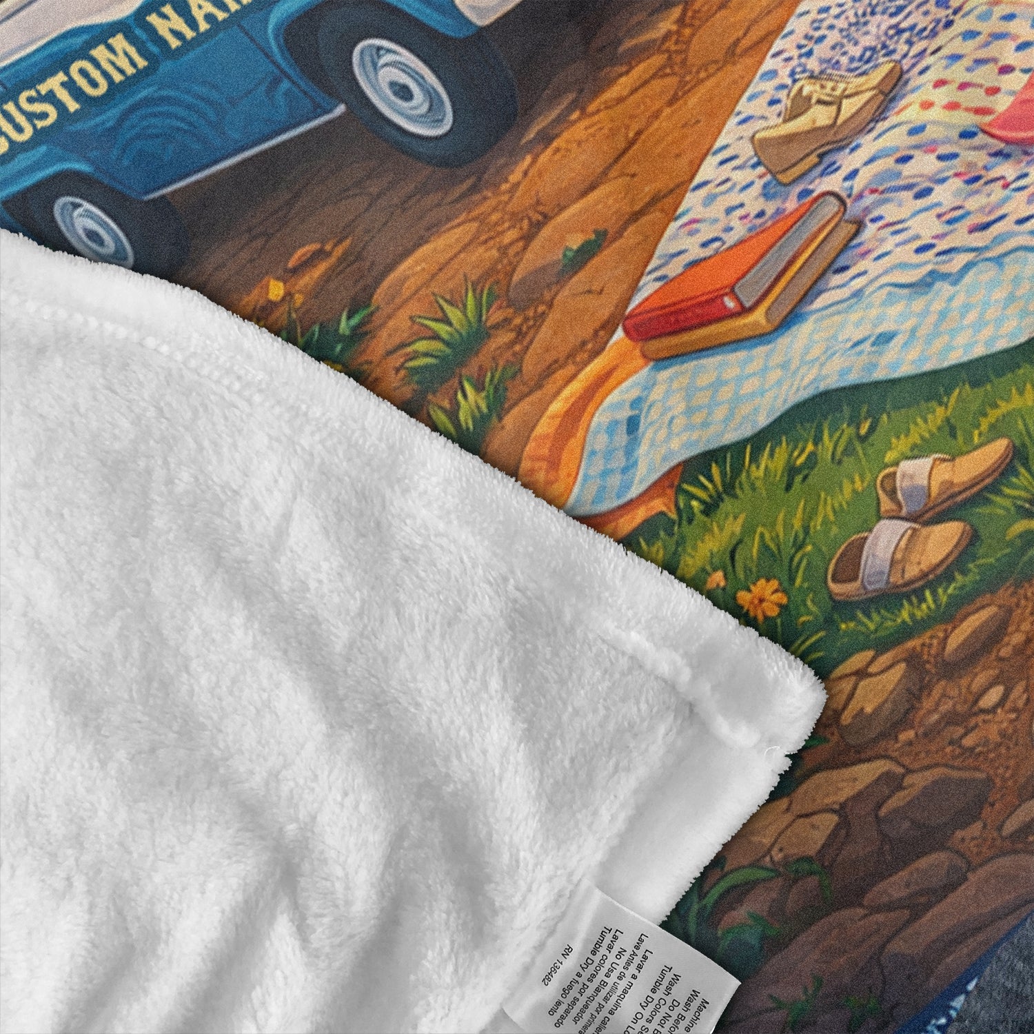 Personalized Van Life Beach Blanket – Custom Name Coastal Sunset Camper Gift for Travel & RV Lovers