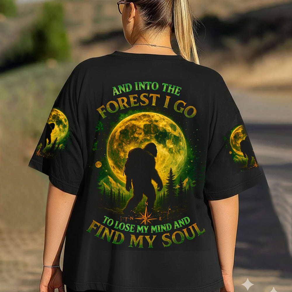 Into the Forest I Go Bigfoot T-Shirt – Mystical Sasquatch Moonlight Wilderness Graphic Tee, Vintage Outdoor Soul Adventure Apparel