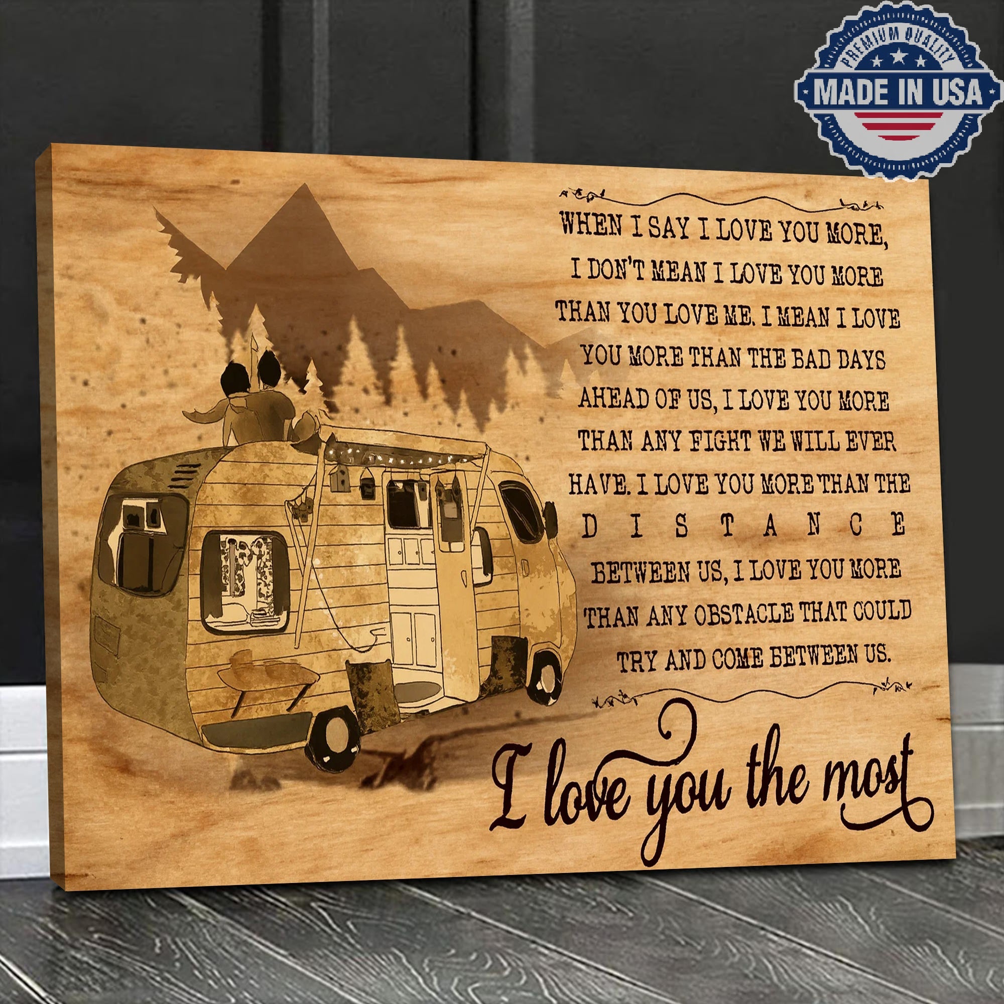 Personalized Camping Love Canvas – Romantic RV Couple Wall Art “I Love You the Most” Rustic Anniversary & Valentine Gift