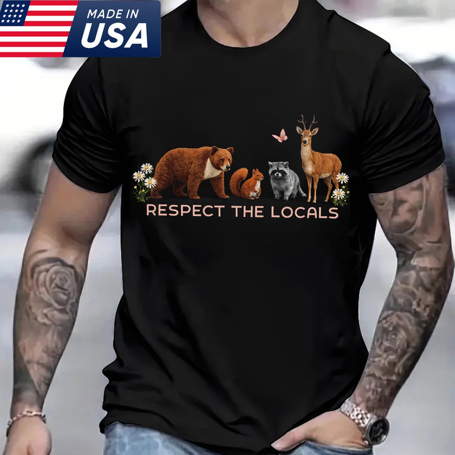Respect the Locals T-Shirt – Cute Woodland Animals Graphic Tee, Wildlife Nature Conservation Shirt