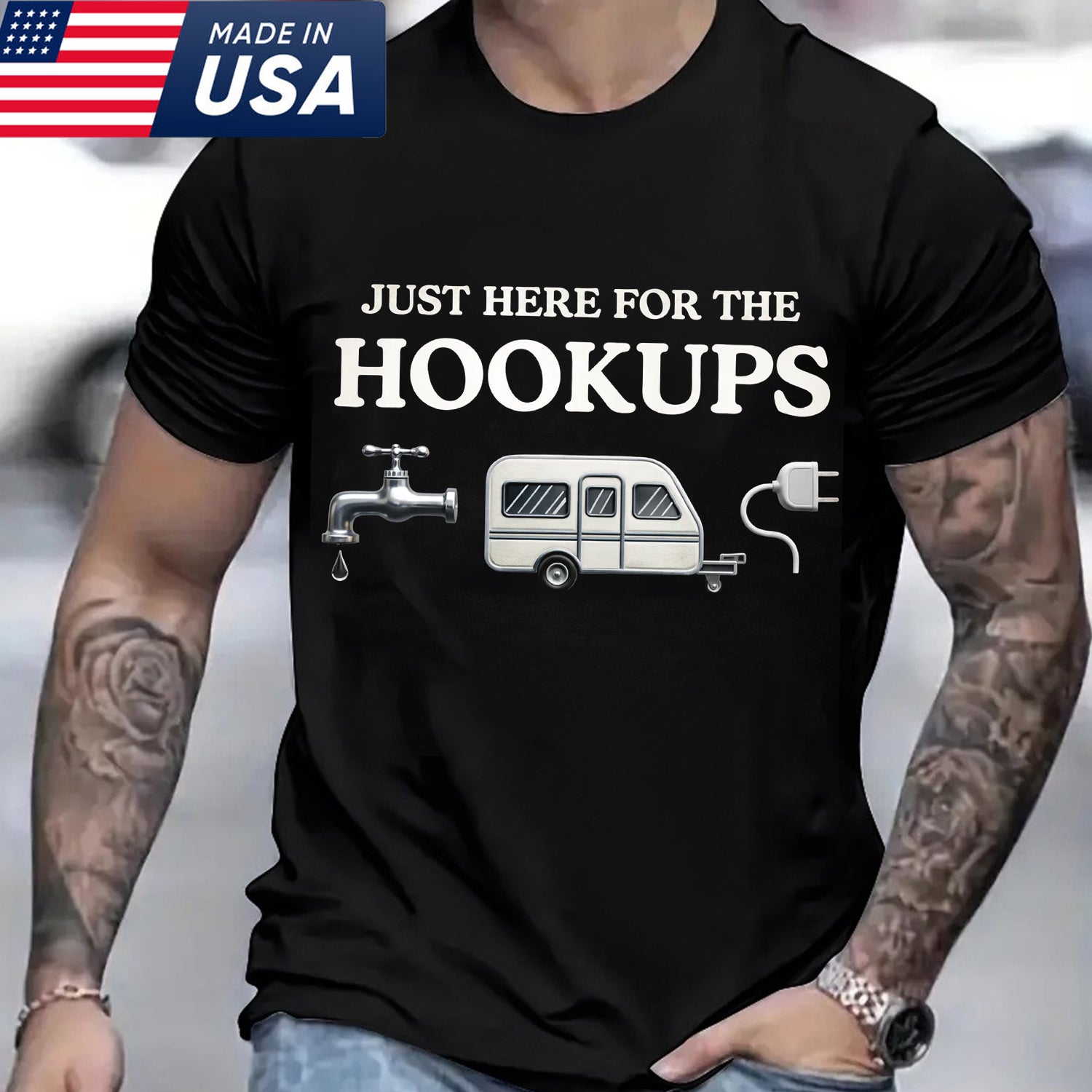 Just Here for the Hookups RV Camping Graphic T-Shirt