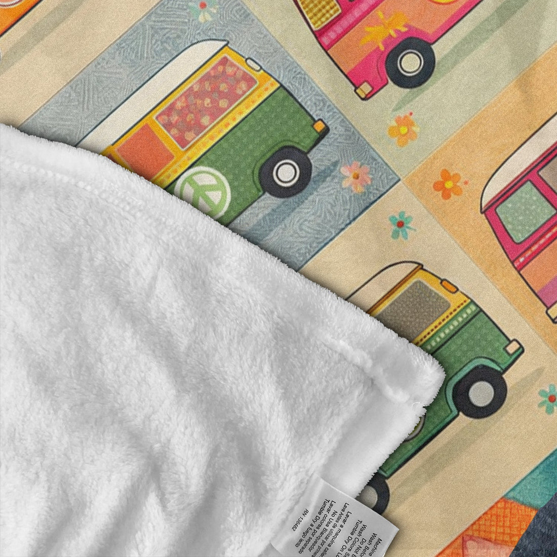 Personalized Hippie Van Blanket – Custom Name Retro Peace Camper Throw Gift