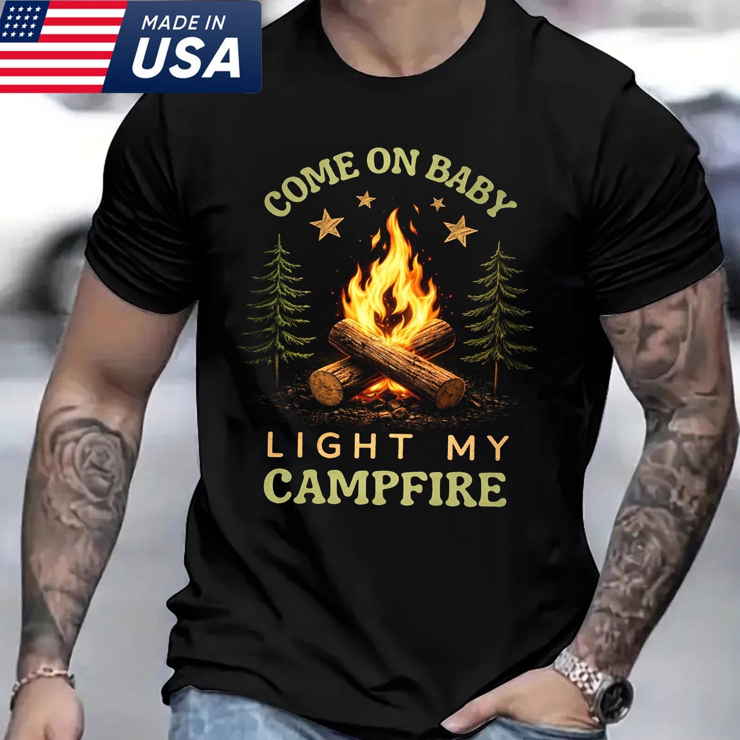 Come On Baby Light My Campfire Camping Graphic T-Shirt