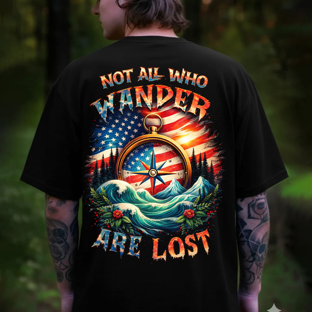 Not All Who Wander Are Lost Patriotic Compass Graphic T-Shirt