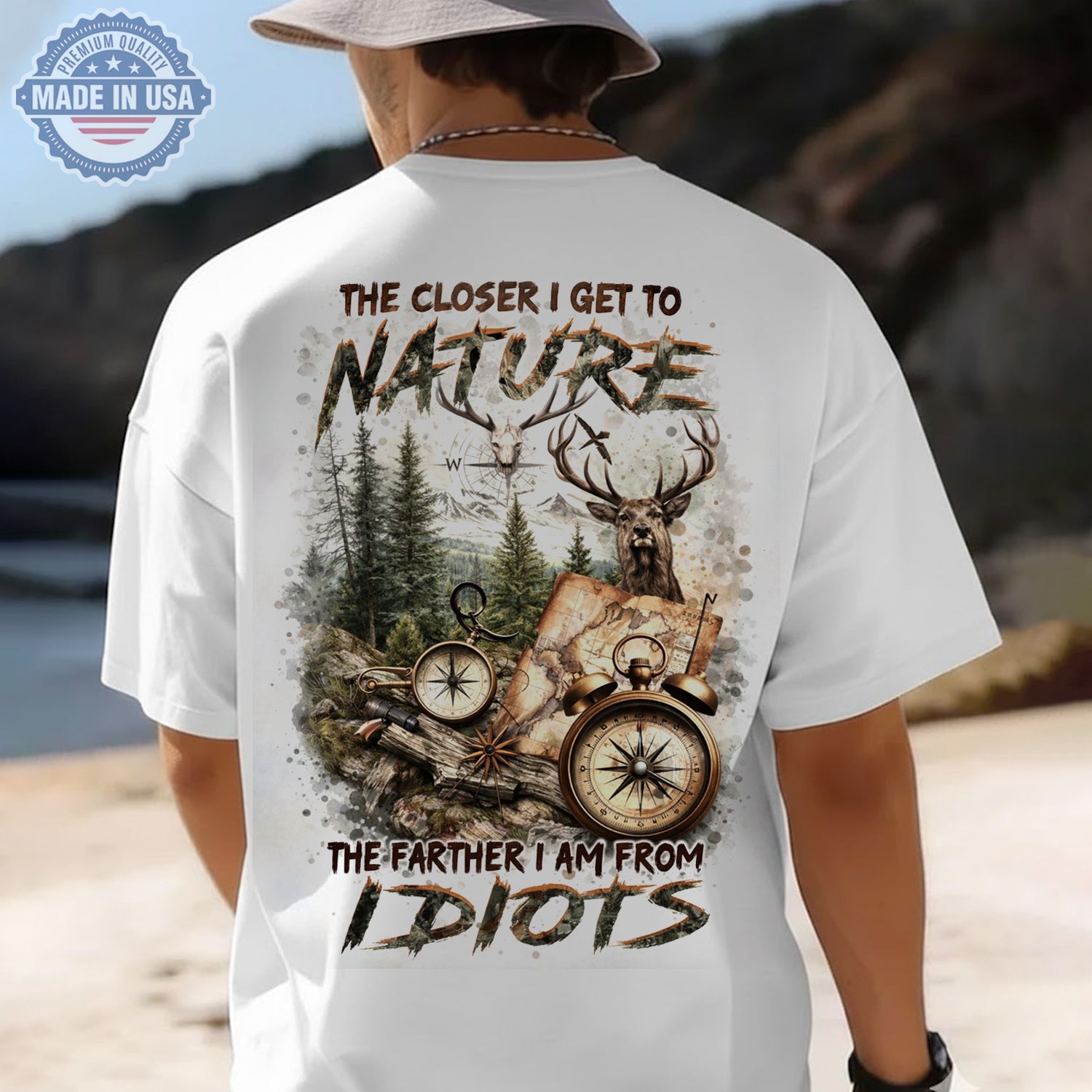 The Closer I Get To Nature Deer Compass T-Shirt, Hunting Adventure Graphic Tee, Funny Anti Social Outdoor Nature Shirt