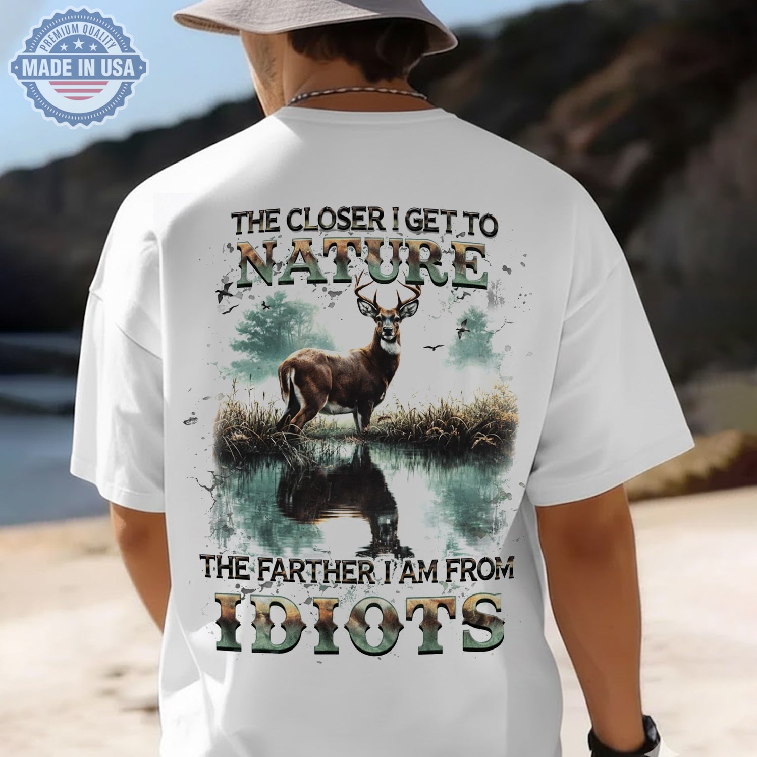 The Closer I Get To Nature Deer Lake T-Shirt, Funny Anti Social Wildlife Graphic Tee, Outdoor Hunting Nature Shirt