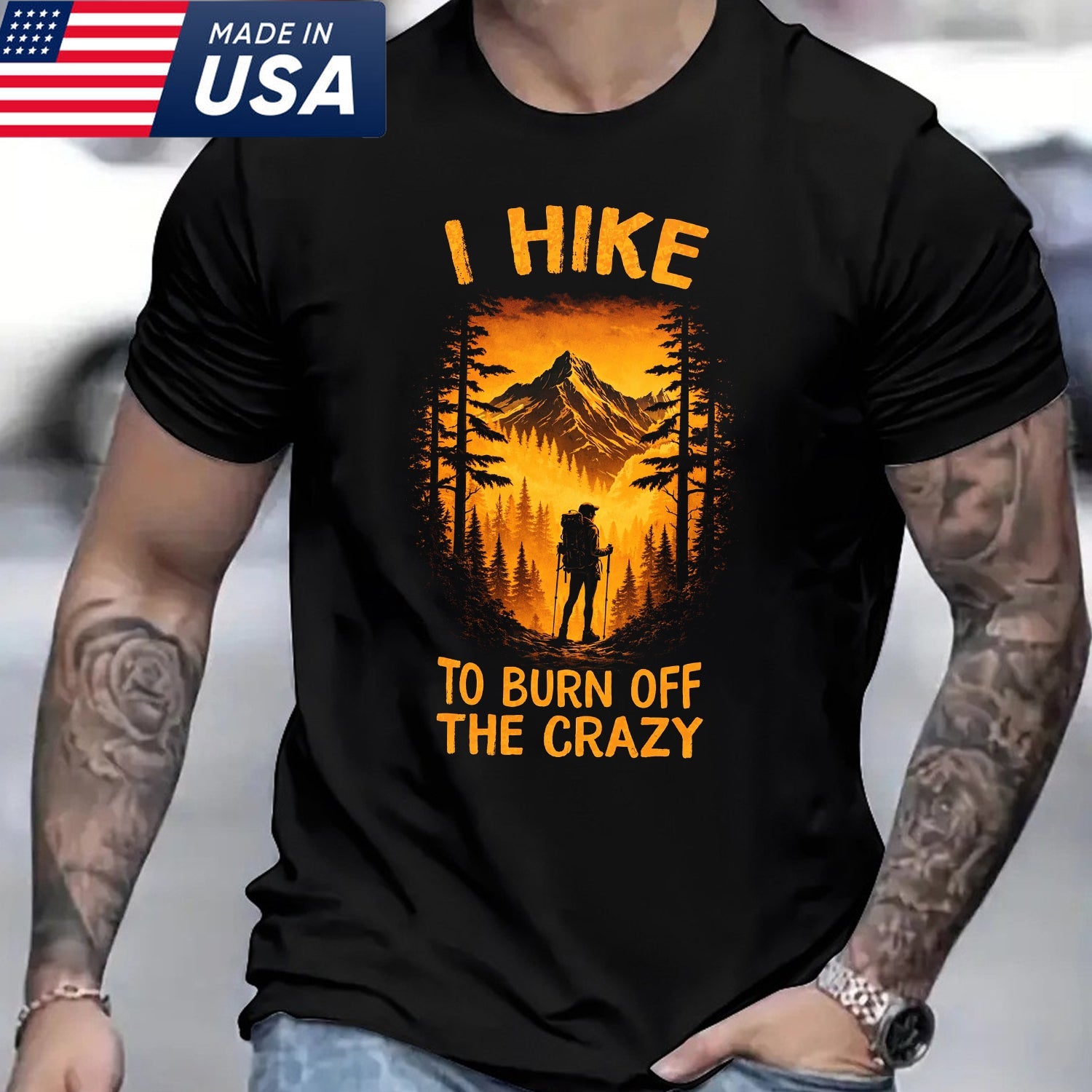 I Hike to Burn Off the Crazy T-Shirt – Funny Hiking Quote Graphic Tee, Mountain Adventure Outdoor Shirt