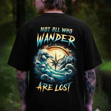 Not All Who Wander Are Lost Compass Wave T-Shirt, Vintage Nautical Adventure Graphic Tee, Travel Explorer Nature Shirt for Men