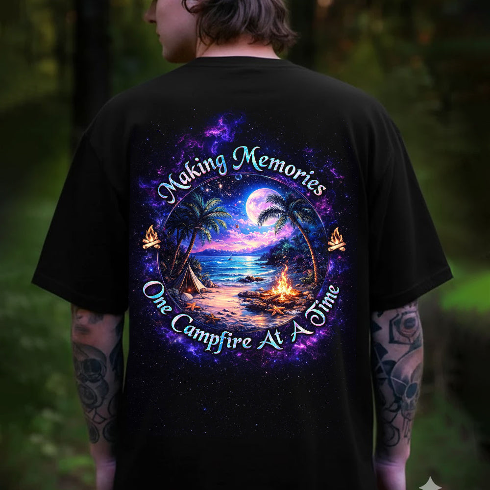 Making Memories One Campfire at a Time T-Shirt – Tropical Beach Camping Graphic Shirt for Campers, RV Life & Summer Adventure Lovers