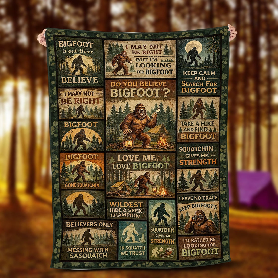 Funny Bigfoot Blanket – Rustic Sasquatch Quilt Throw for Dad, Husband & Outdoor Gift Ideas