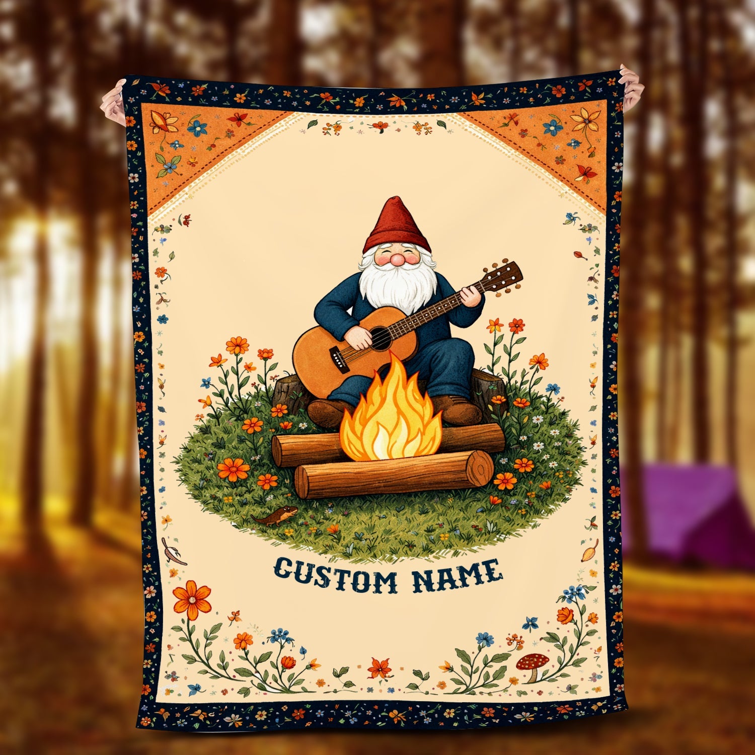 Personalized Campfire Fleece Blanket – Custom Name Christmas Camping Gift for Music Lovers & Family