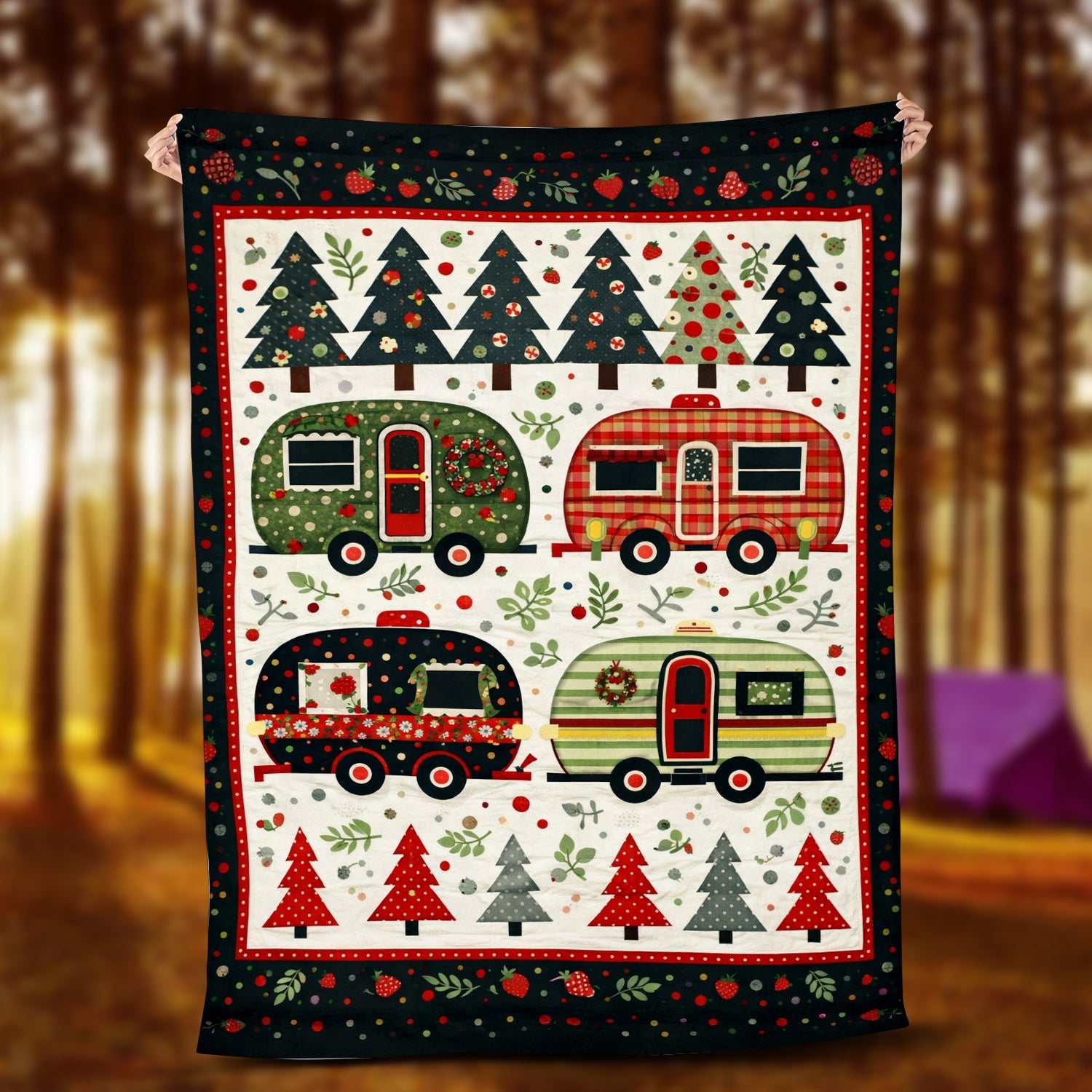 Personalized Christmas Camper Blanket – Custom Name Retro RV Holiday Throw Gift for Camping Lovers