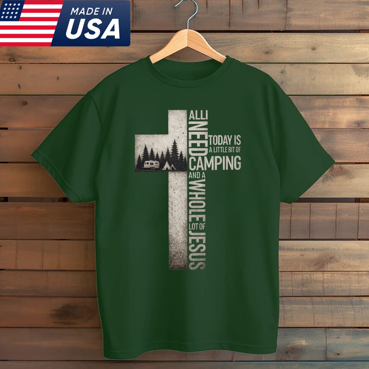 All I Need Is Camping and Jesus T-Shirt – Christian Faith Outdoor Graphic Tee with Cross Design, Inspirational Camping Lifestyle Shirt