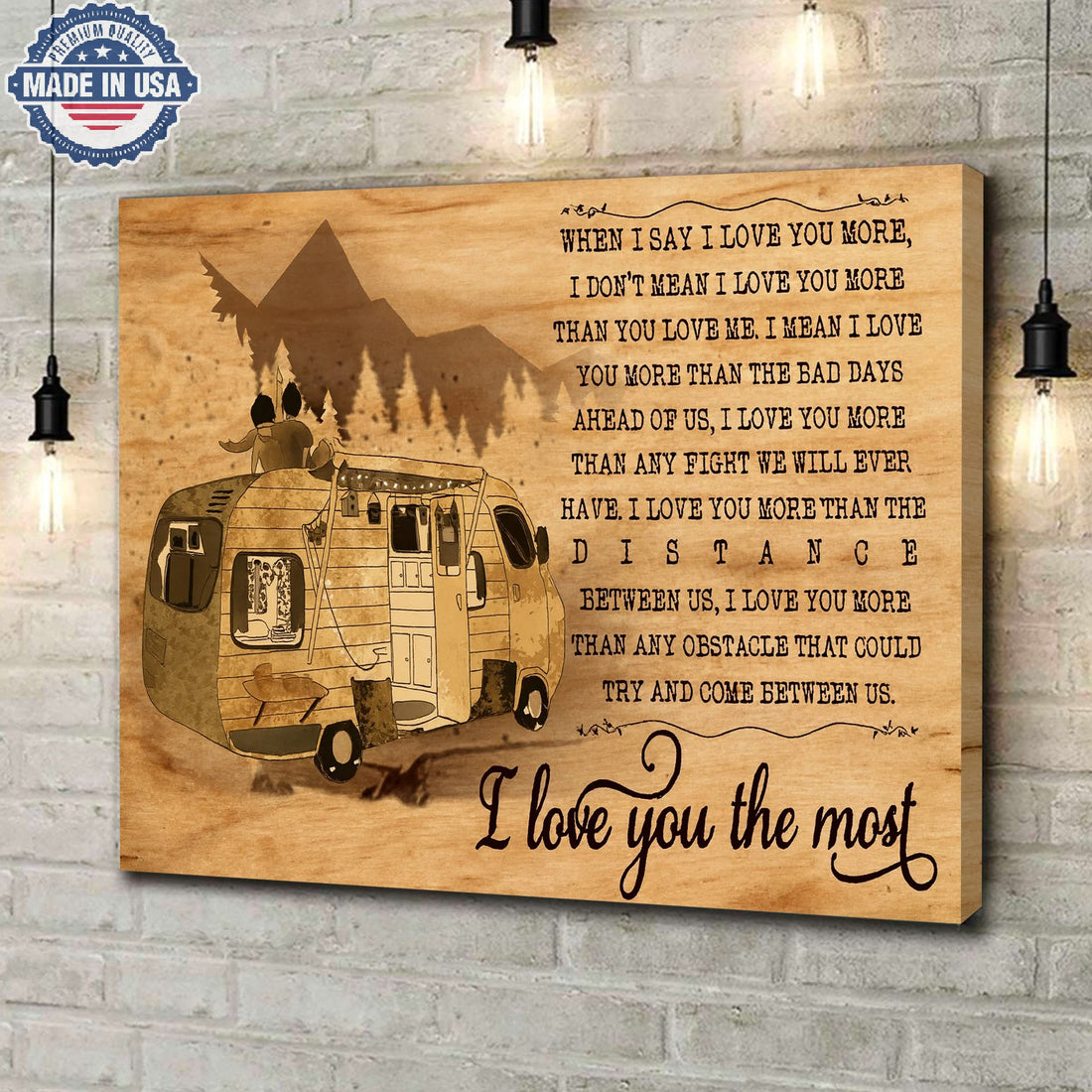 Personalized Camping Love Canvas – Romantic RV Couple Wall Art “I Love You the Most” Rustic Anniversary & Valentine Gift