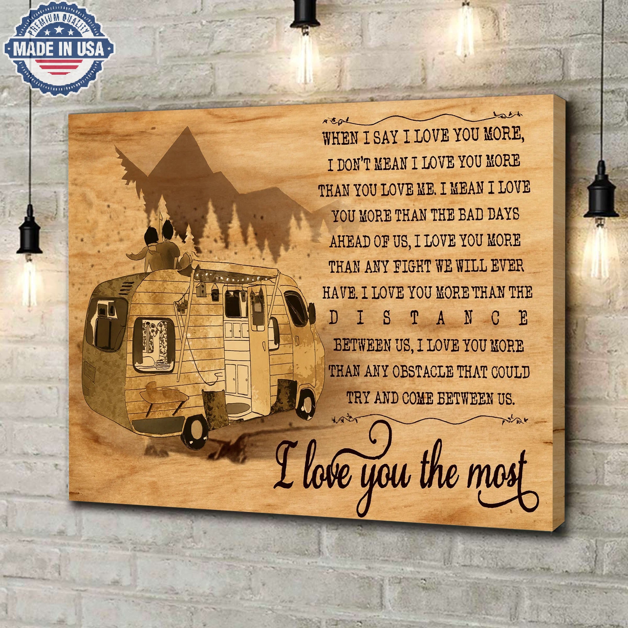 Personalized Camping Love Canvas – Romantic RV Couple Wall Art “I Love You the Most” Rustic Anniversary & Valentine Gift