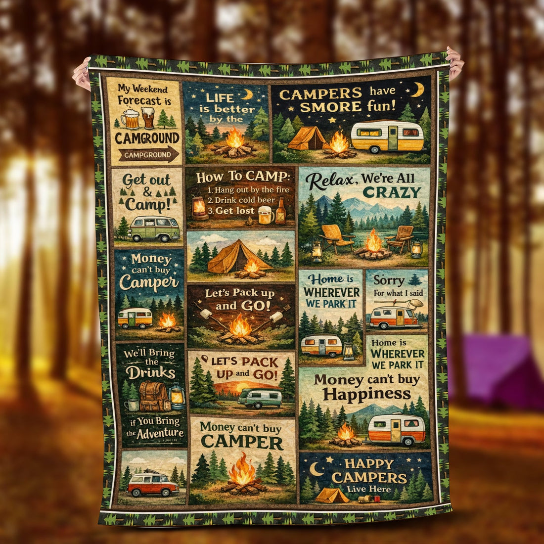 Personalized Camping Quote Fleece Blanket – Cozy Camper Throw, Perfect Gift for Camp Lovers