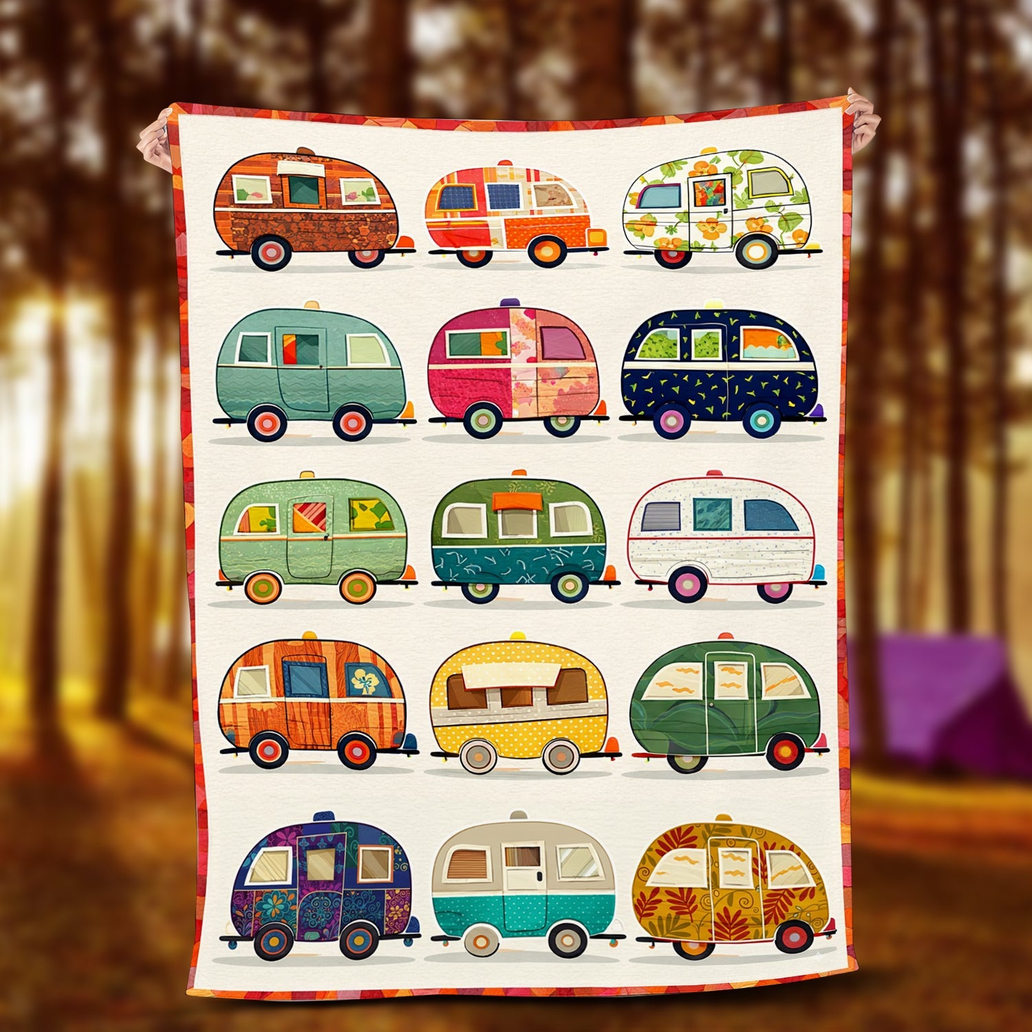 Retro Camper Trailer Blanket – Vintage RV Camping Throw Gift for Travel Lovers