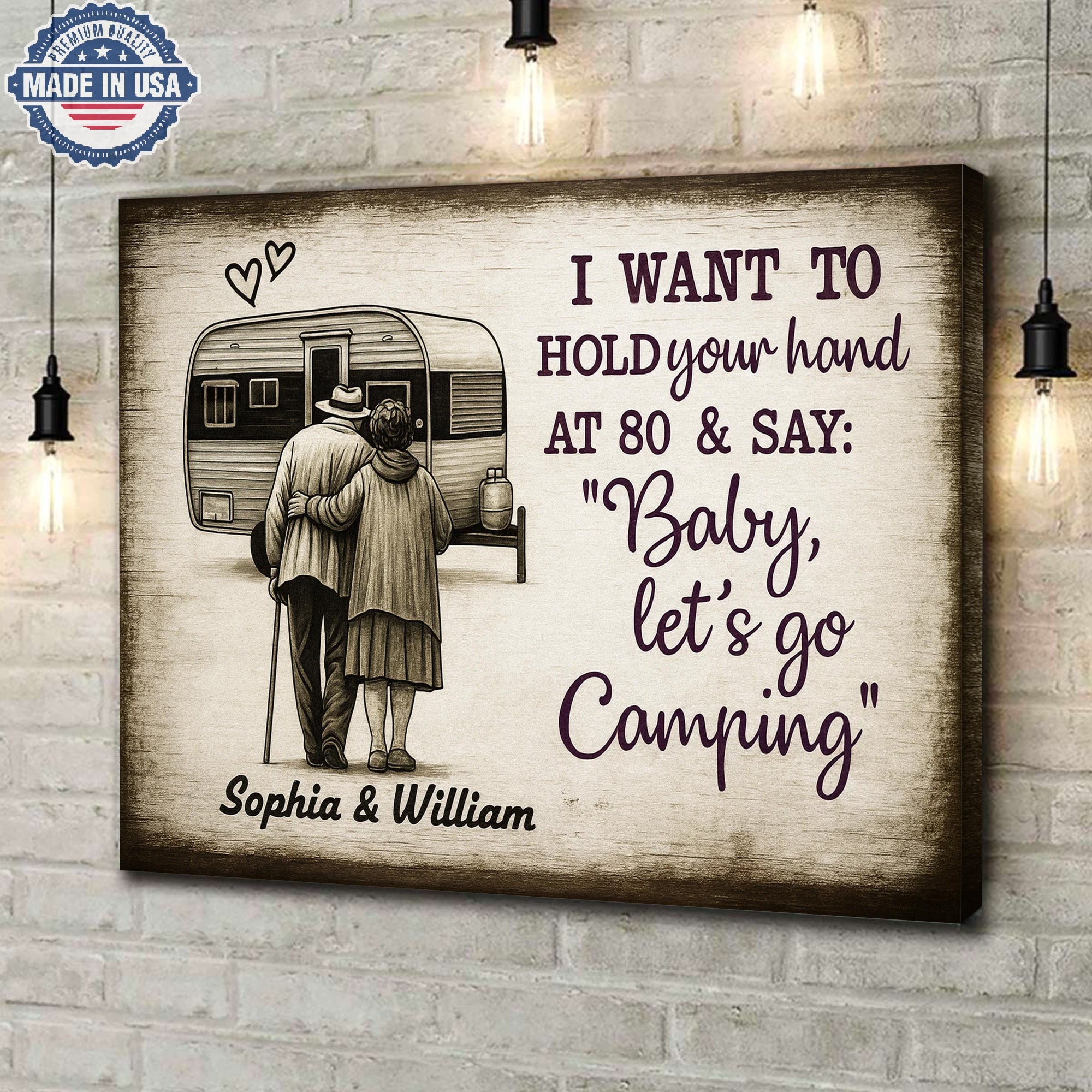 Personalized Camping Couple Canvas – Romantic RV Love Quote Wall Art Custom Names Gift