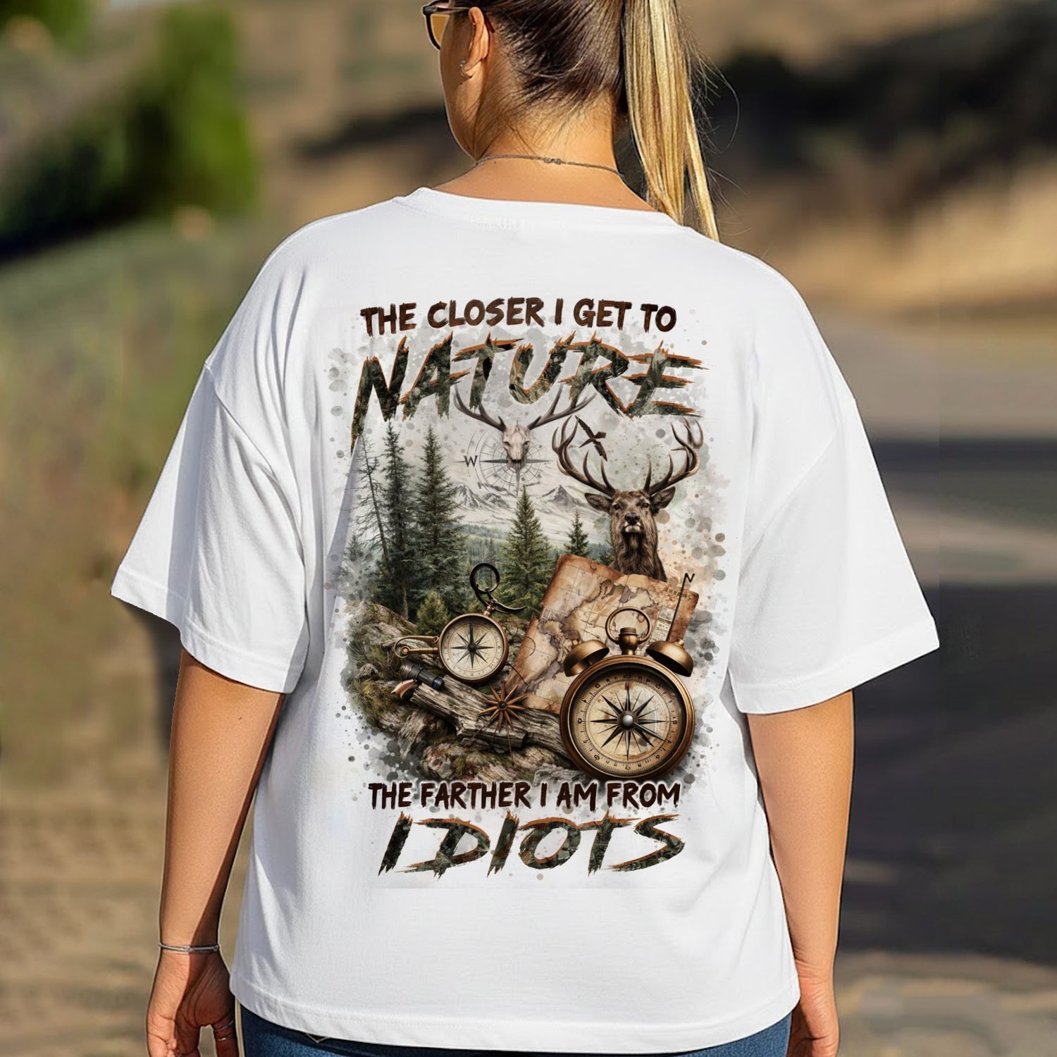 The Closer I Get To Nature Deer Compass T-Shirt, Hunting Adventure Graphic Tee, Funny Anti Social Outdoor Nature Shirt