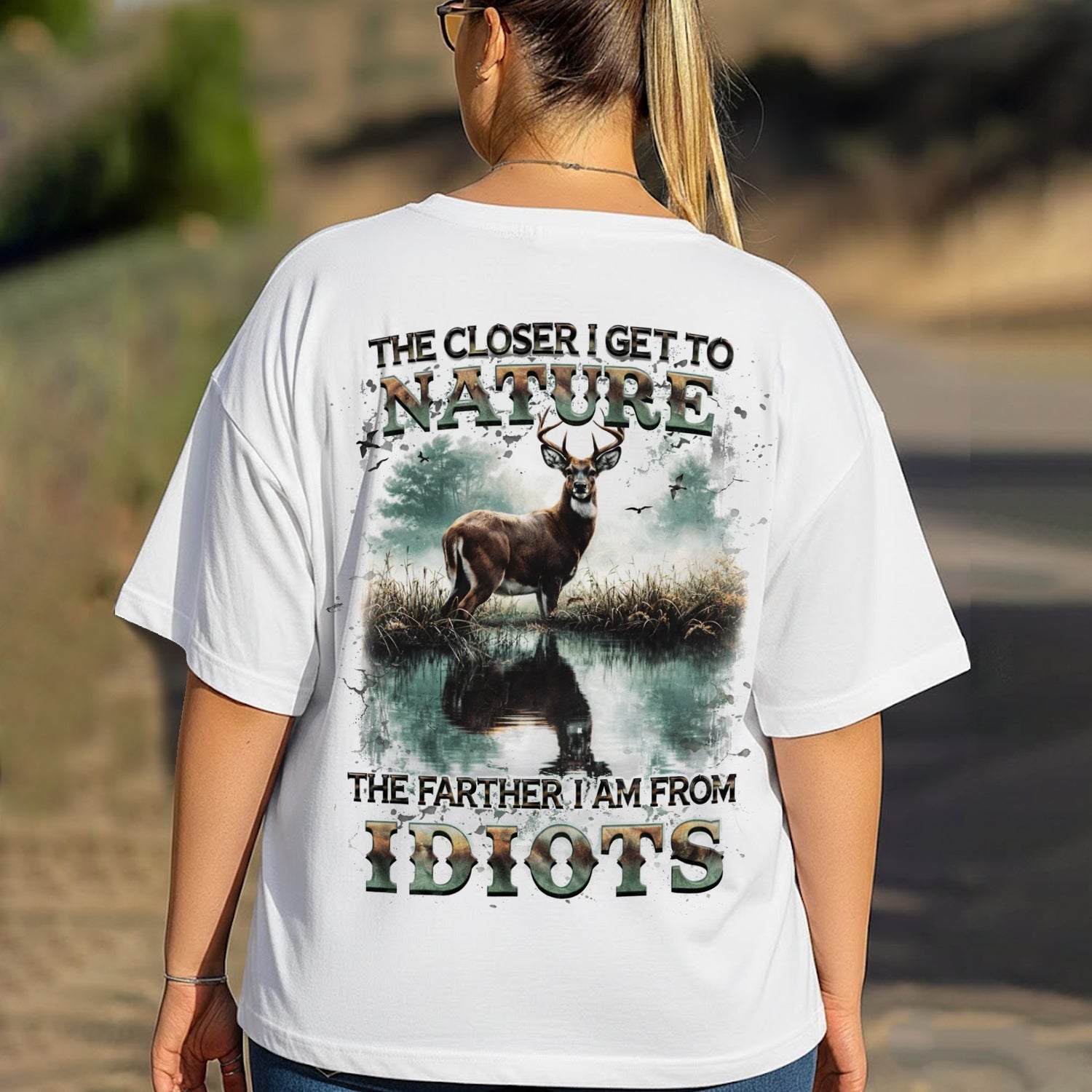 The Closer I Get To Nature Deer Lake T-Shirt, Funny Anti Social Wildlife Graphic Tee, Outdoor Hunting Nature Shirt