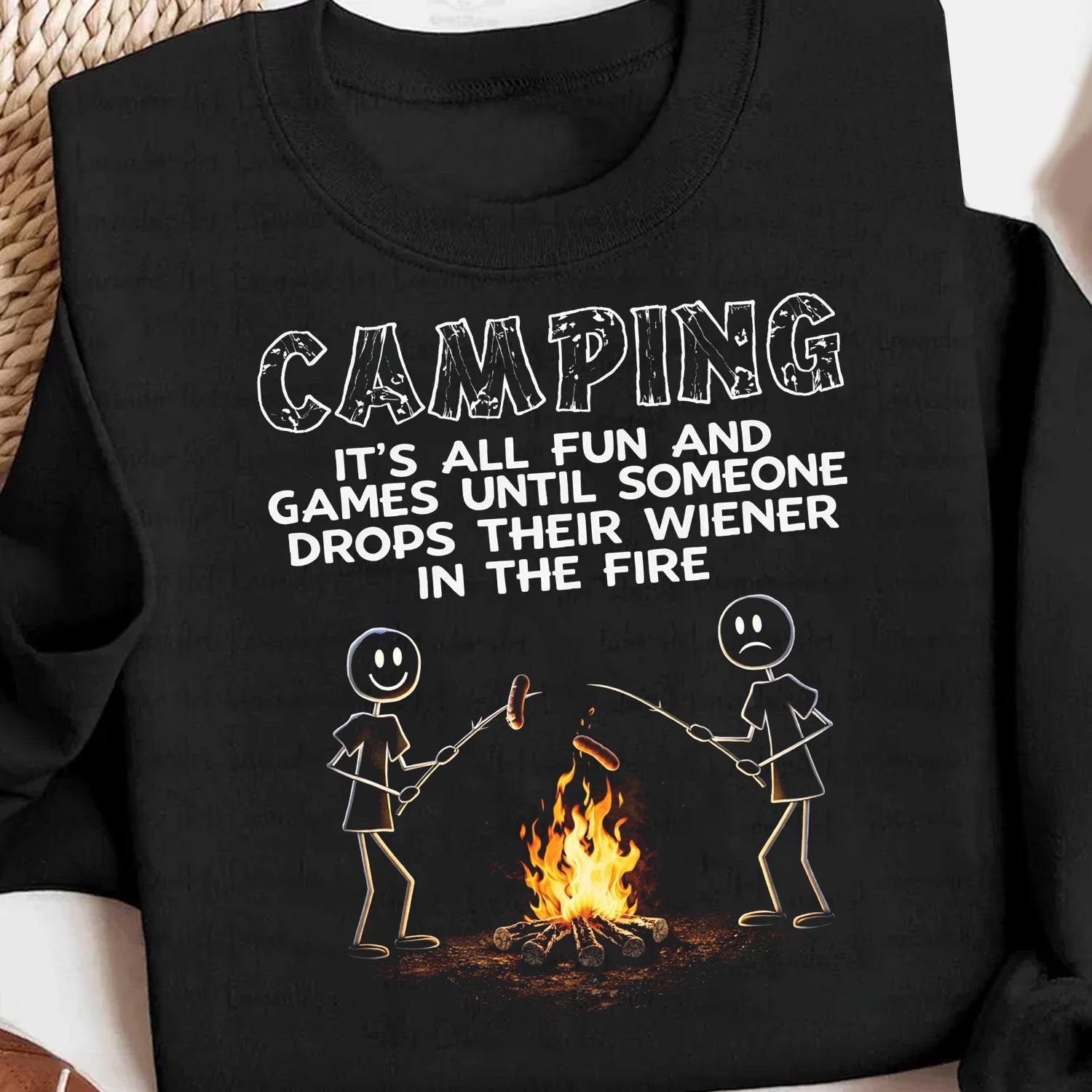 Camping Funny Graphic T-Shirt – Campfire Wiener Joke Shirt for Campers, RV Trips & Outdoor Humor Lovers