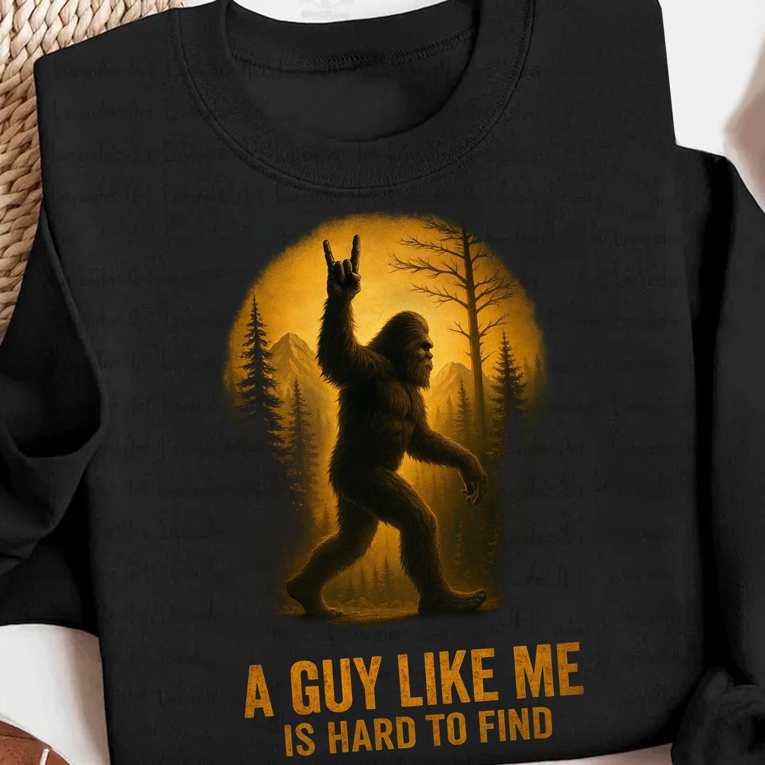 A Guy Like Me Is Hard to Find Bigfoot T-Shirt – Funny Sasquatch Forest Graphic Tee, Vintage Wilderness Humor Apparel