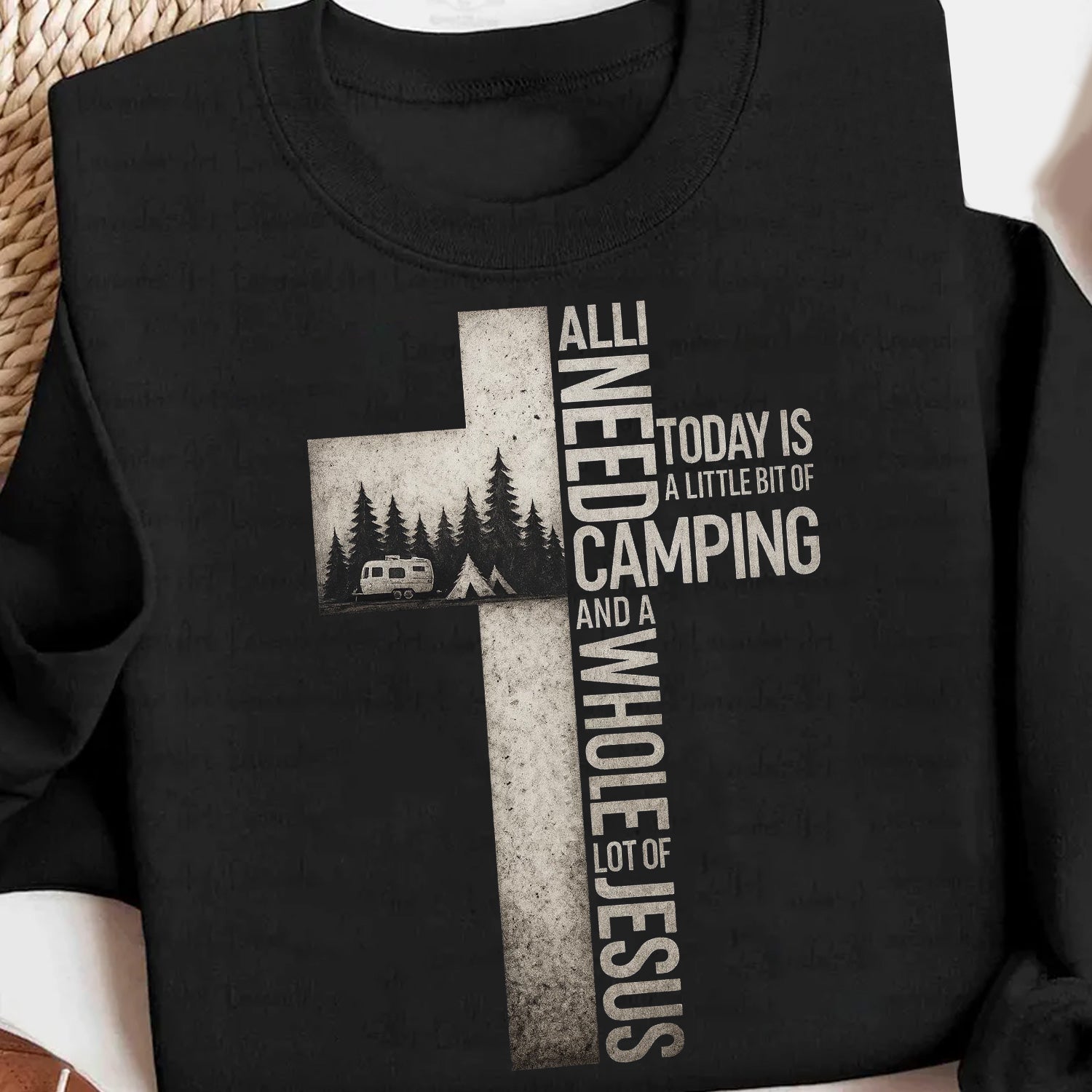 All I Need Is Camping and Jesus T-Shirt – Christian Faith Outdoor Graphic Tee with Cross Design, Inspirational Camping Lifestyle Shirt